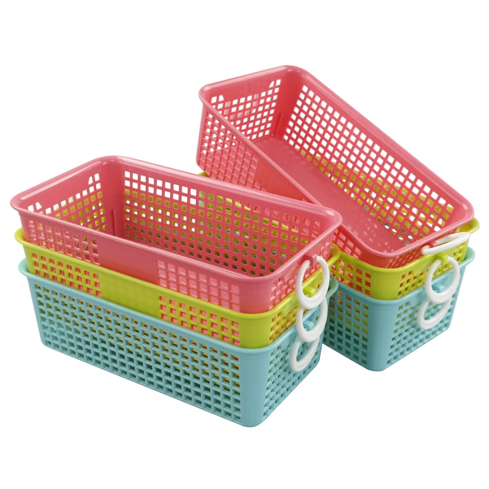 Colorful Plastic Storage Baskets 6-Pack - Desktop Organizer for Office & Home