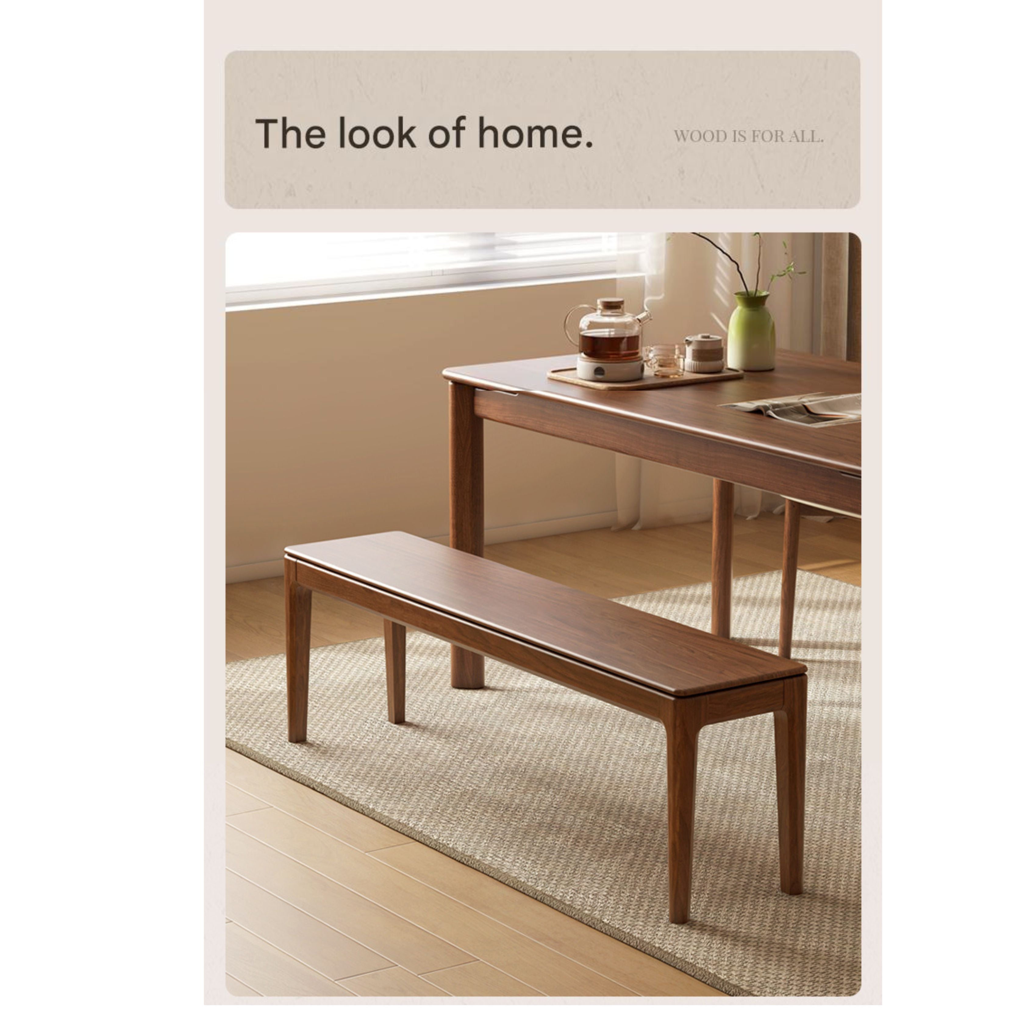 Black Walnut Solid Wood Nordic Long Bench - Modern Entryway & Dining Room Seating - Perfect for Hallway, Bedroom, and Living Room Decor