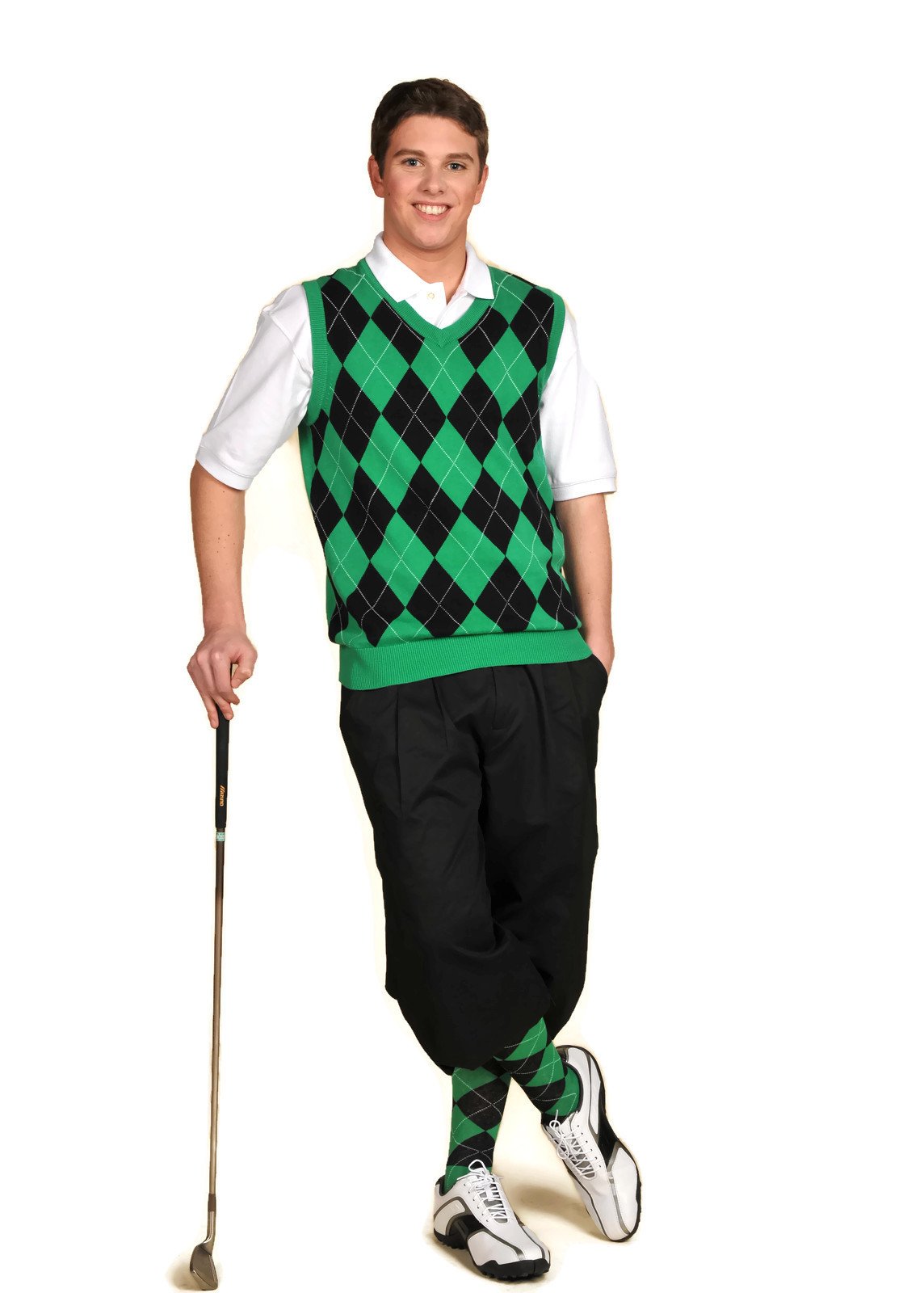 Men's Golf Outfit Set - Black Golf Knickers, Green & Black Sweater, Matching Socks & Cap | Perfect for Golf Tournaments & Country Club Wear