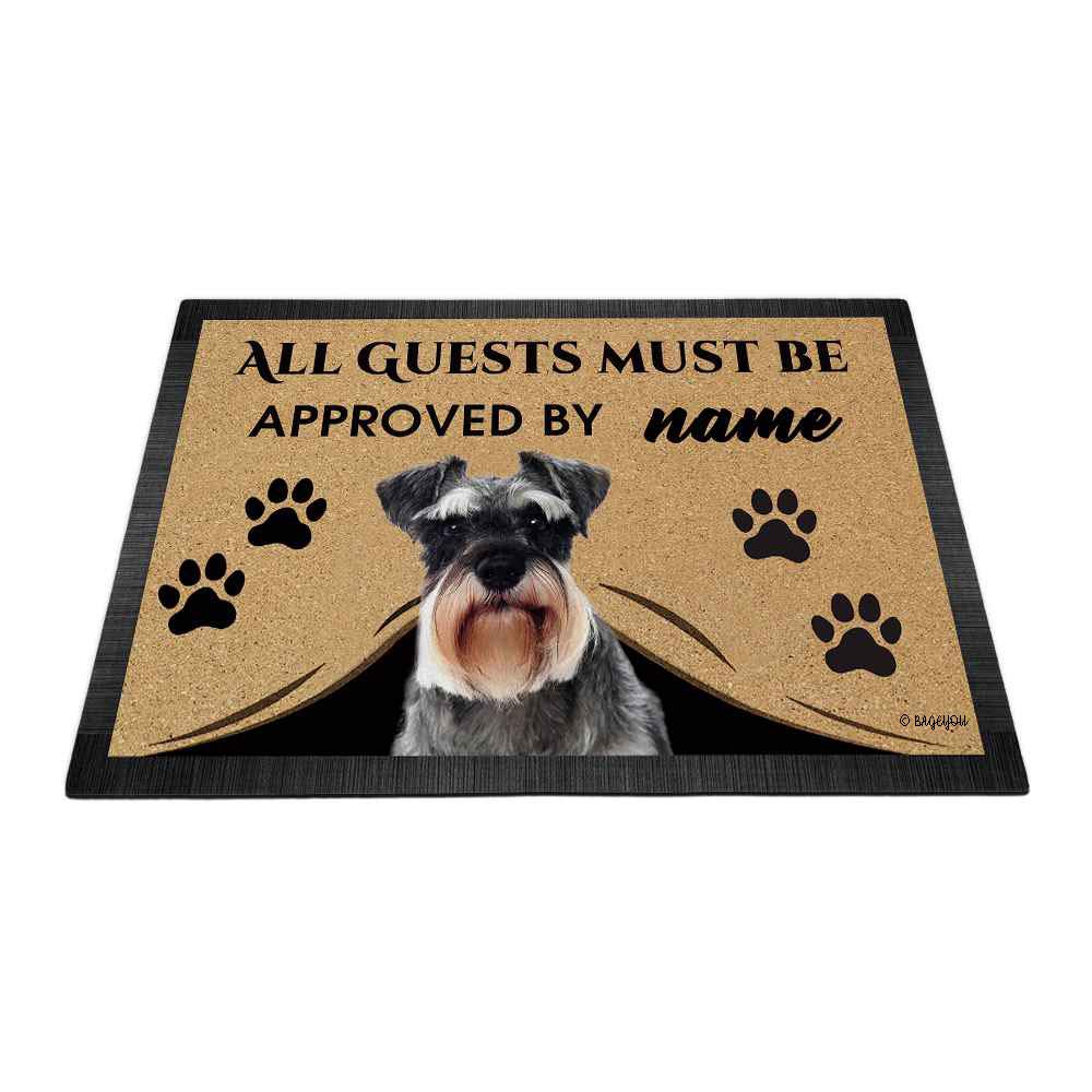 BAGEYOU Custom Name Doormat - 'All Guests Must Be Approved' with Schnauzer Dog Design, 23.6