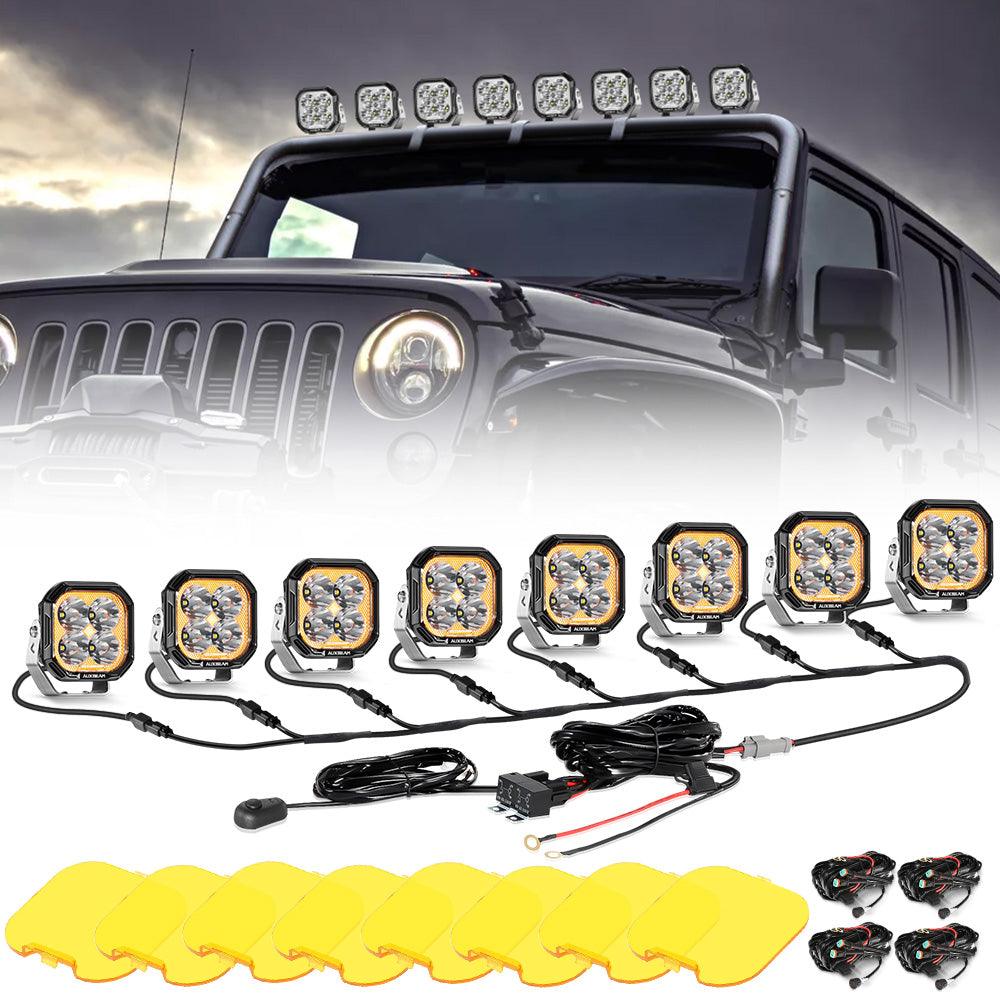 100W 3 Inch LED Pod Lights - White DRL & Amber Turn Signal - Off Road Lighting for Trucks, Jeeps, ATVs - Waterproof Spot Lights for Night Driving, Camping, Trail Adventures