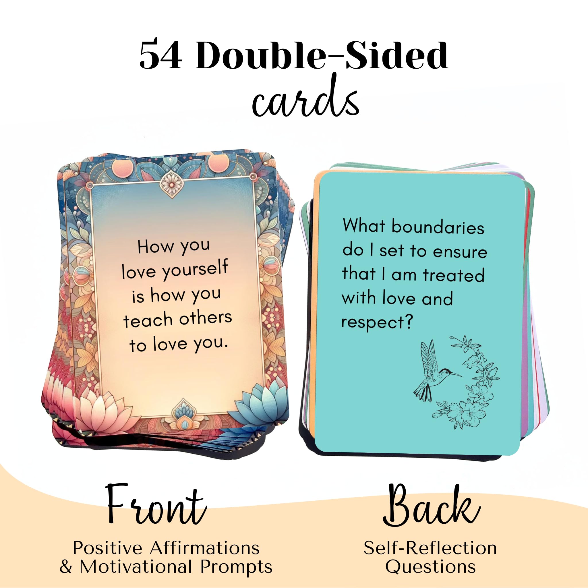 Mindful Moments Daily Affirmation Cards for Women - 106 Positive Inspirational Messages & Self-Reflection Journal Prompts with Display Stand - Perfect for Meditation, Self-Care & Thoughtful Gifts for Her - Ideal for Morning Routines, Yoga Sessions & Bedtime Reflection