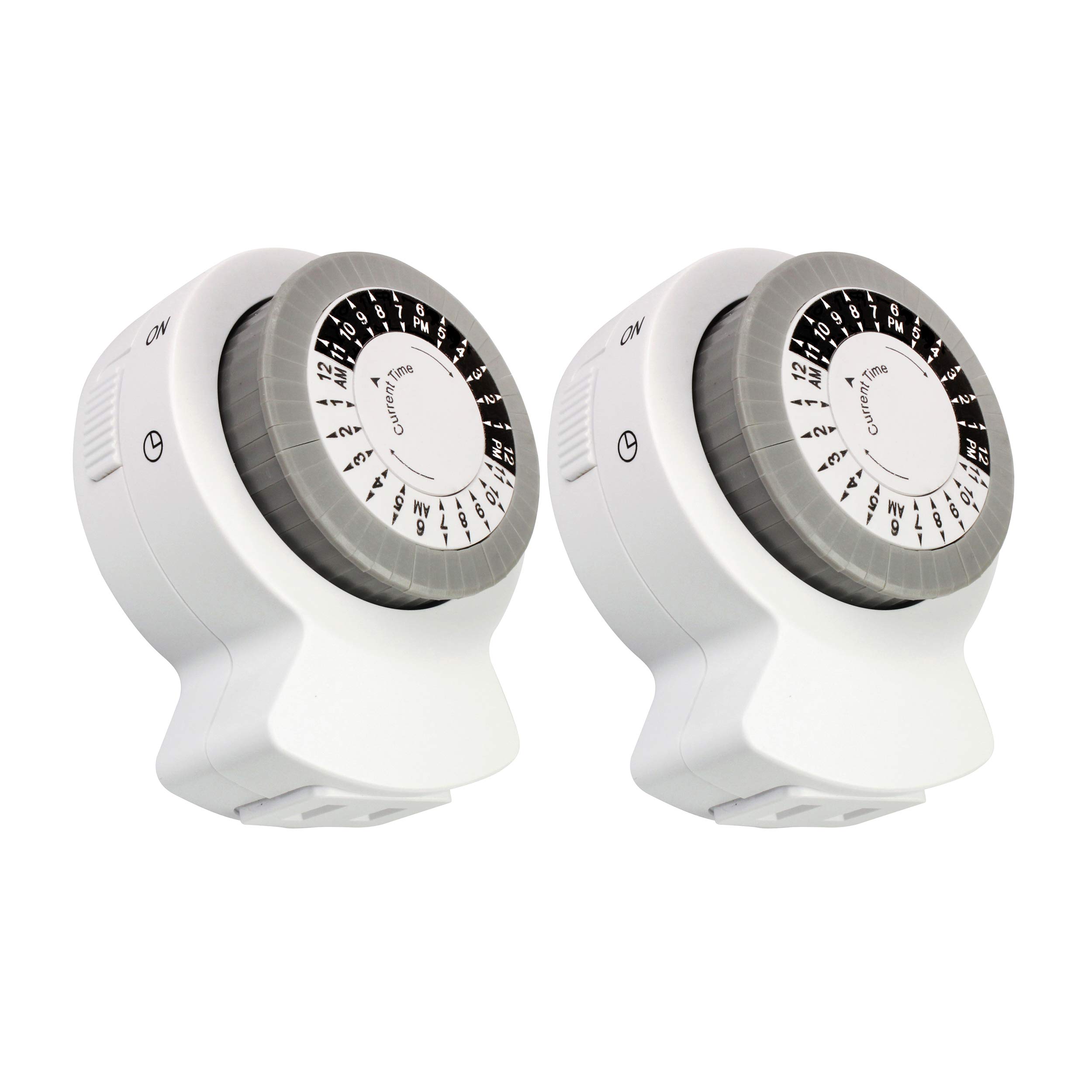 CP50001X2 Clear Power 24-Hour Mechanical Timer - Dual Pack with Polarized Outlet for Lamps, Fans, Grow Lights & Holiday Decorations | White Color | Perfect for Home, Office & Seasonal Lighting Control