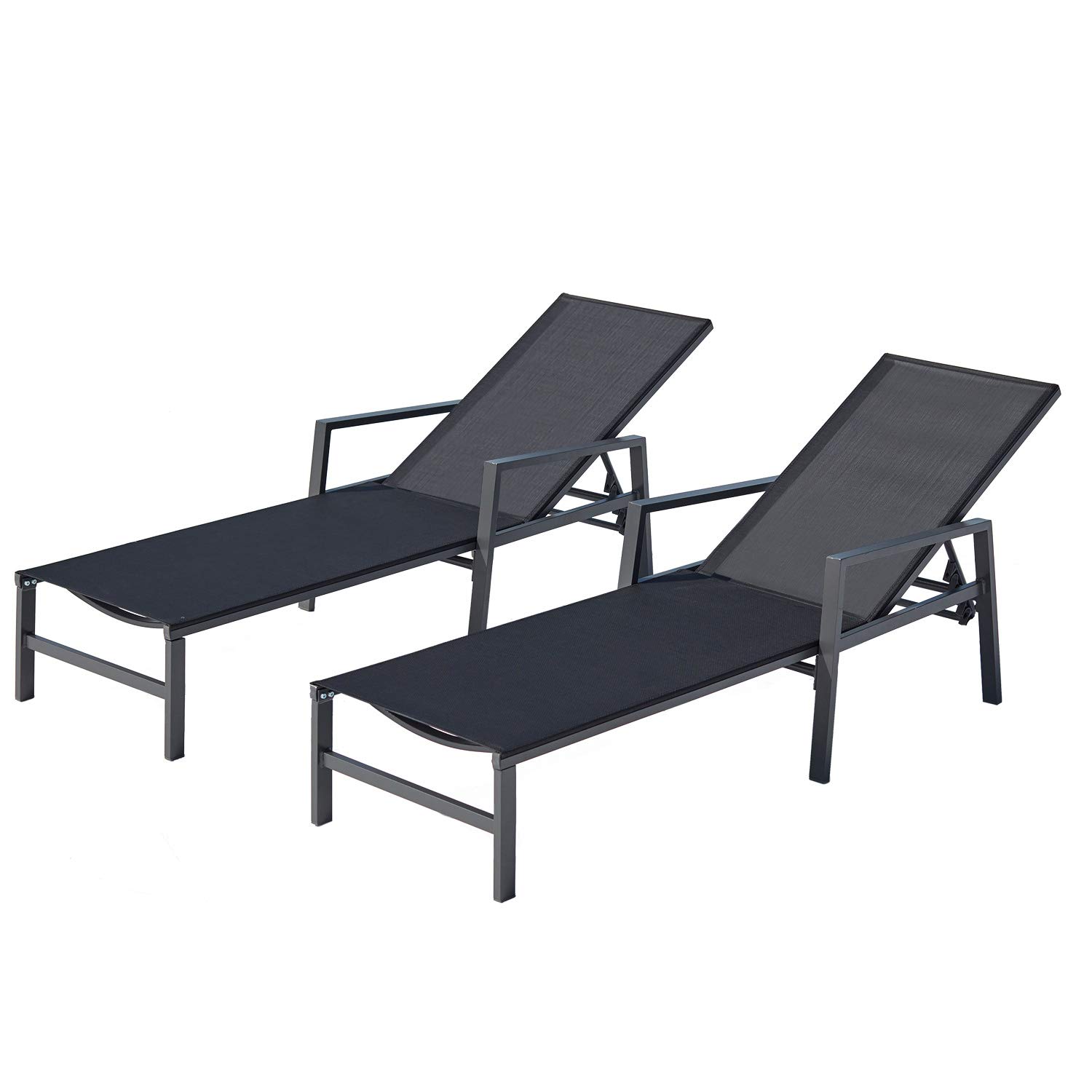 VARVIND 2-Pack Outdoor Patio Lounge Chairs with Adjustable Headrest & 4-Position Reclining Backrest - Waterproof Chaise Lounge for Poolside, Beach, Backyard, Balcony & Garden Relaxation (Black) - Perfect for Sunbathing, Reading & Outdoor Lounging