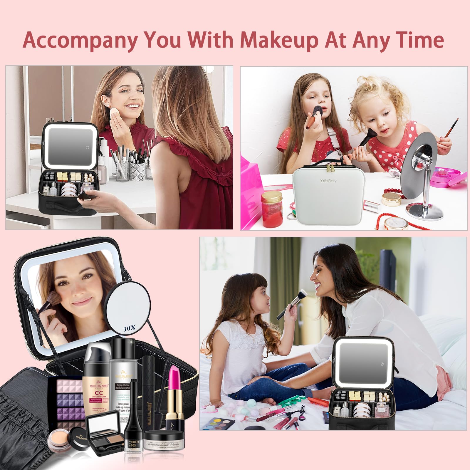 LED Lighted Travel Makeup Bag with Mirror - Waterproof Cosmetic Case for Travel & Home
