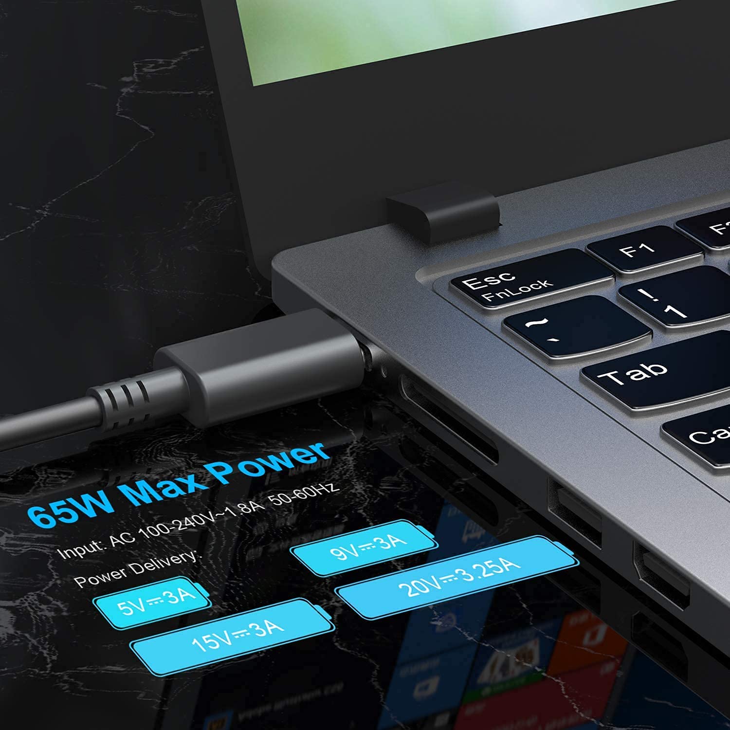 65W 45W USB C Fast Charger for HP Elite Dragonfly G2 G3 Laptop - 20V 3.25A 2.25A Power Adapter with Cord - Perfect for Travel, Office & Home Charging