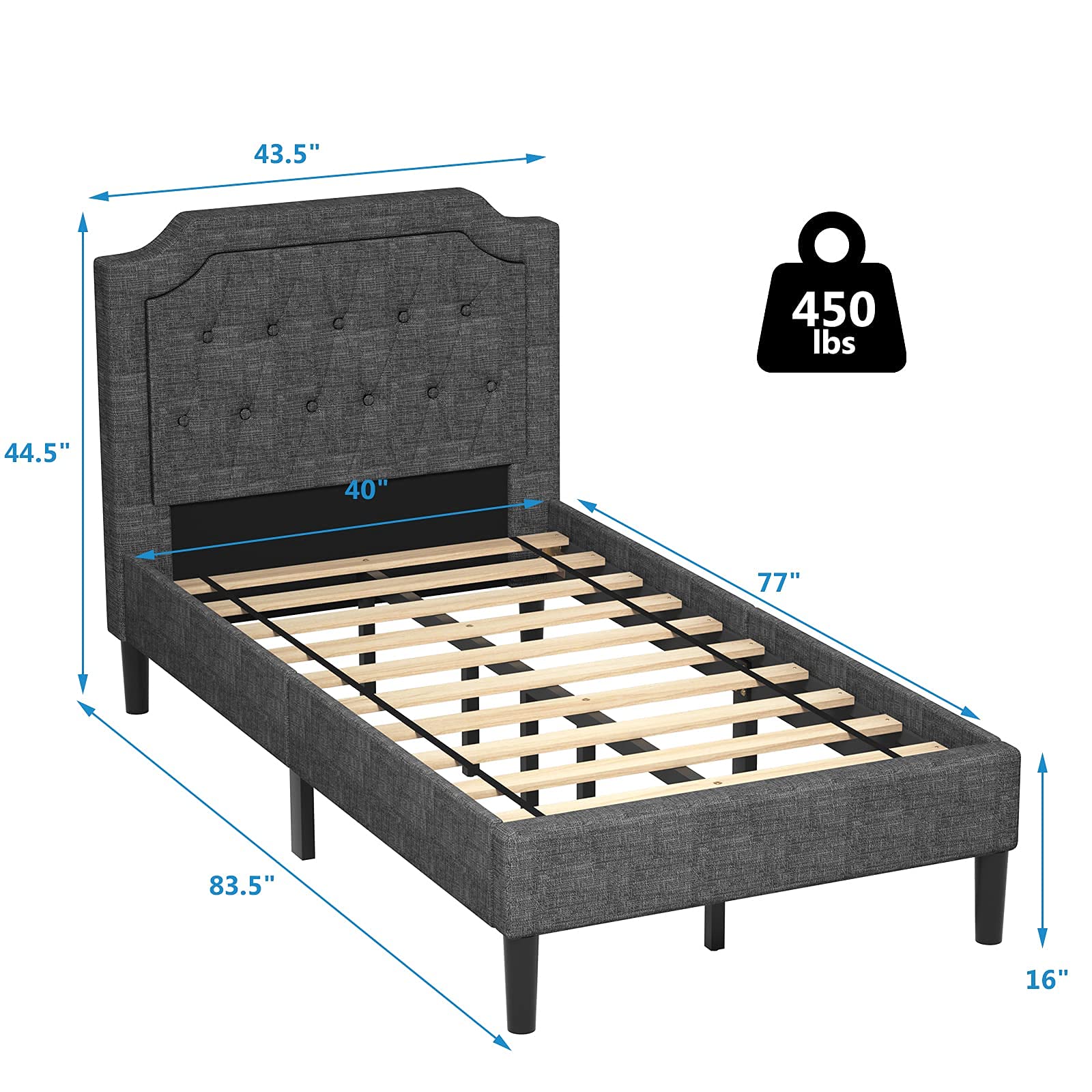 Giantex Twin Size Upholstered Bed Frame with Button Stitched Headboard - Sturdy Metal Frame & 10 Wooden Slats Support - No Box Spring Needed - Perfect for Small Bedrooms, Guest Rooms & Dorm Rooms