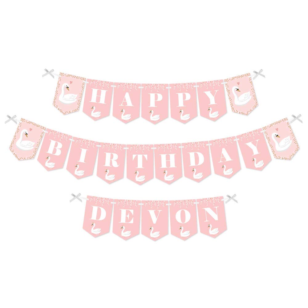 Personalized Swan Soiree Birthday Banner - Custom White Swan Party Decorations with Name - Happy Birthday Bunting for Baby Showers, Bridal Showers & Birthday Parties