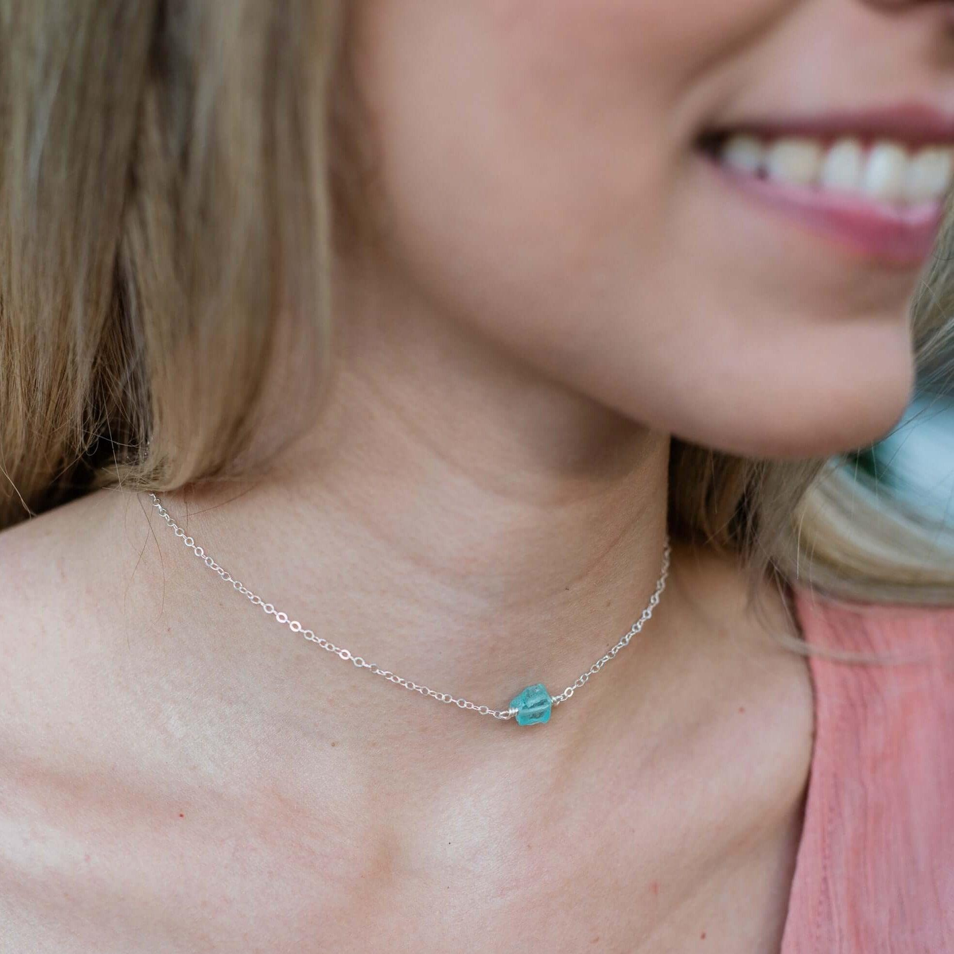 Natural Raw Apatite Crystal Nugget Choker Necklace - Healing Stone Jewelry for Women, Boho Style Layering Piece | Perfect for Meditation, Energy Work & Spiritual Gifts
