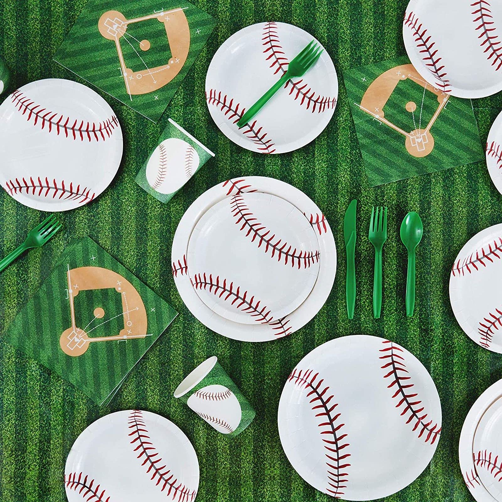 BLUE PANDA Baseball Birthday Party Supplies Set - 171 Piece Dinnerware & Banner Kit for 24 Guests | Perfect for Kids' Baseball Themed Parties, Team Celebrations & Sports Events