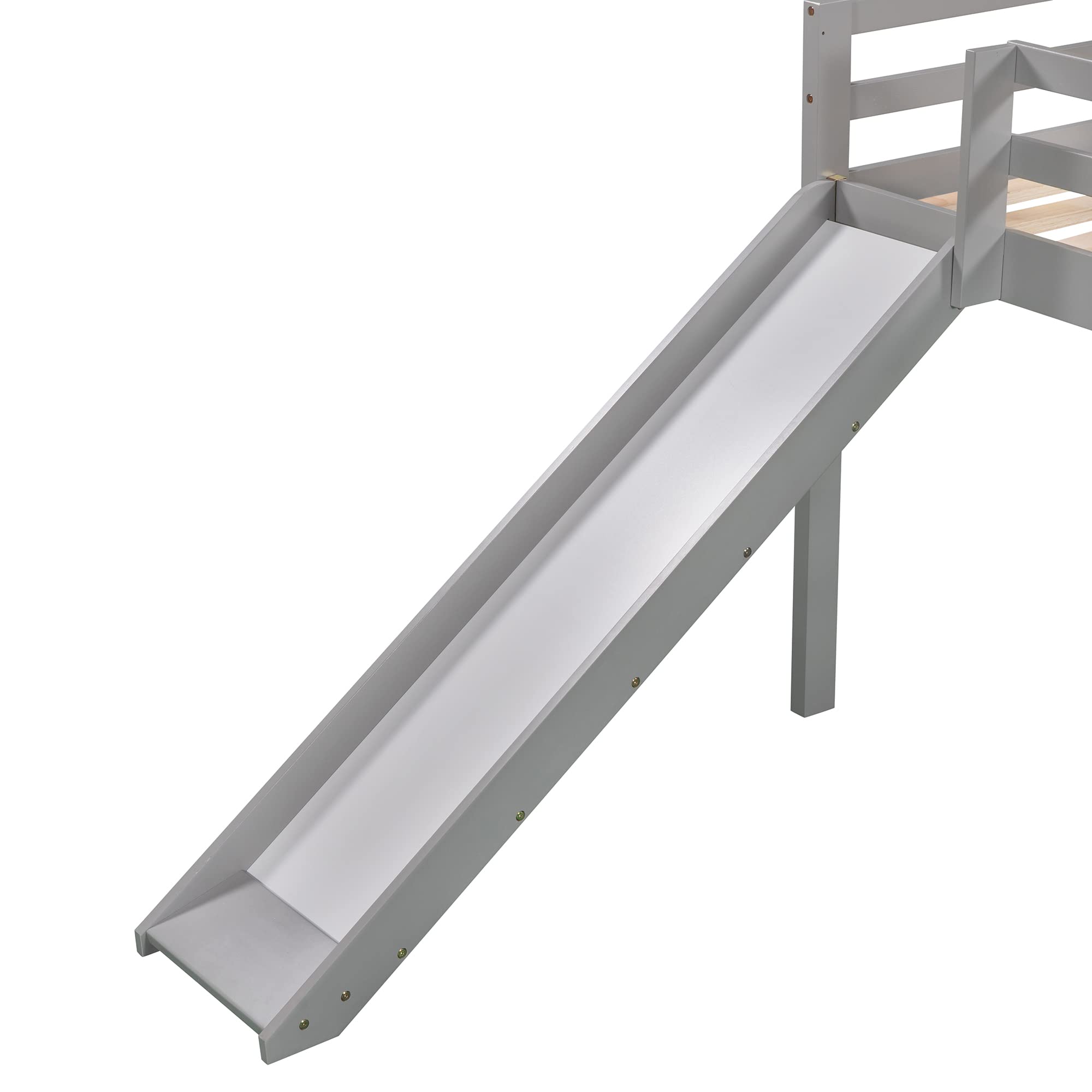 Bellemave Kids Loft Bed with Slide - Twin Size Wooden Loft Bed for Boys & Girls - Low Height with Chalkboard (Grey) - Perfect for Small Bedrooms & Playrooms