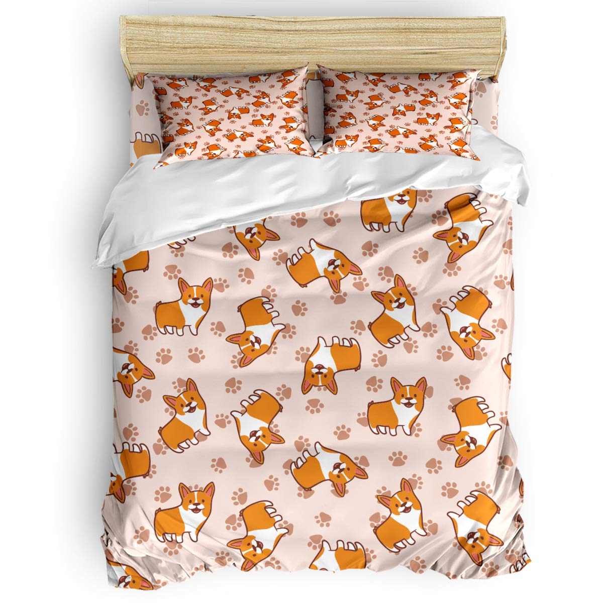 Corgi Dog Lovers Full Size Duvet Cover Set - 4 Piece Anime Puppy Bedding with Comforter, Flat Sheet & Pillowcases - Ocean Party Theme for Dog Owner's Bedroom Decor | Perfect for Kids Rooms, Guest Bedrooms & Pet-Themed Home Decor