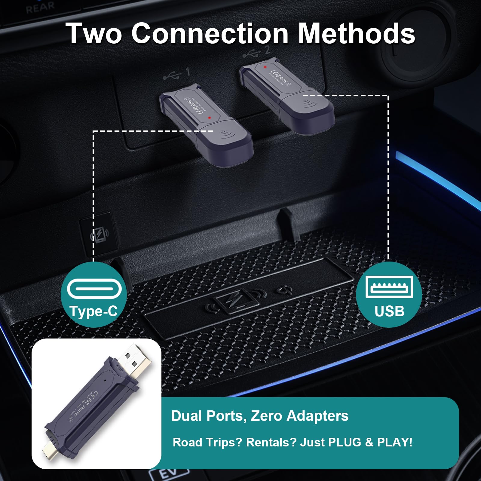 2025 Upgraded Wireless CarPlay Adapter for iPhone & Android - Convert Wired to Wireless with Dual USB-C/USB Ports, Low Latency - Compatible with Cars 2016-2025 & iOS/Android 10+ - Perfect for Hands-Free Driving & Seamless Music Streaming