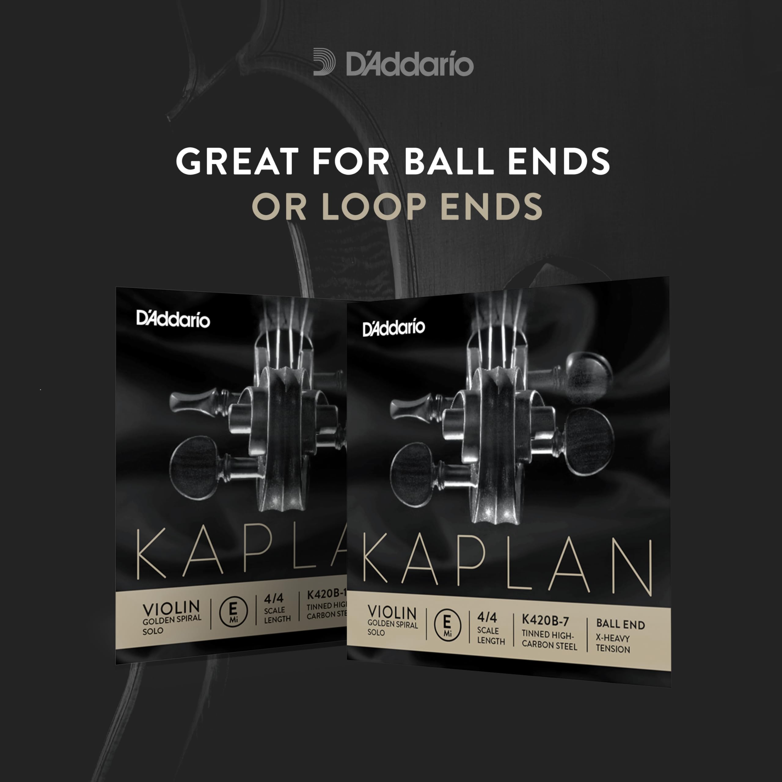 D'Addario Kaplan Golden Spiral Solo Violin E String - K420B-7 - 4/4 Size, Extra-Heavy Tension, Ball End - Premium Violin Strings for Professional Performances & Solo Practice