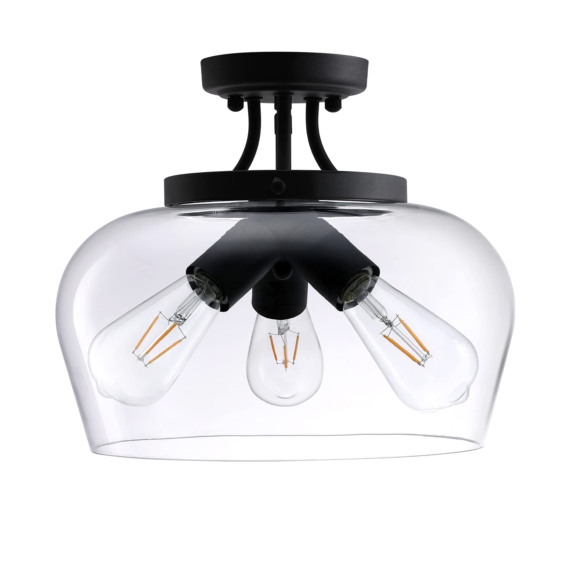 VONLUCE Modern Industrial Clear Glass Shade 3-Light Semi Flush Mount Ceiling Fixture, 35cm Matte Black Pendant Light for Kitchen Island, Dining Room, Bedroom, Hallway & Living Room - Perfect for Ambient Lighting in Modern Homes and Commercial Spaces