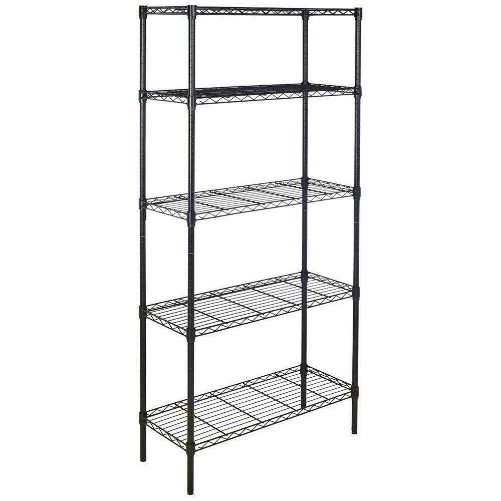 5-Tier Metal Wire Shelving Storage Rack - Heavy Duty Organizer for Home, Office, Kitchen & Bathroom - Perfect for Books, Decor, Fabrics & Organization - Space-Saving Wall Shelf for Bedroom, Garage & Closet Storage