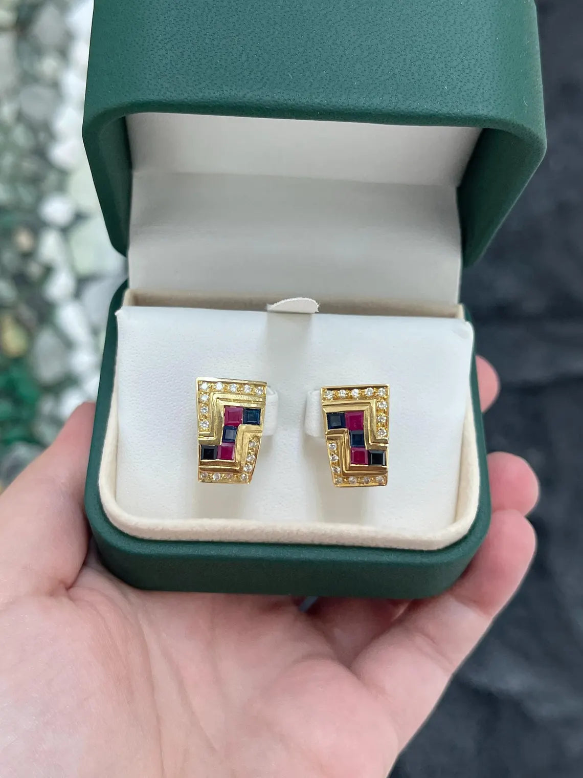 1.78tcw Natural Sapphire & Ruby Diamond Stud Earrings with Secure Latch Back - Perfect for Weddings, Parties & Everyday Elegance