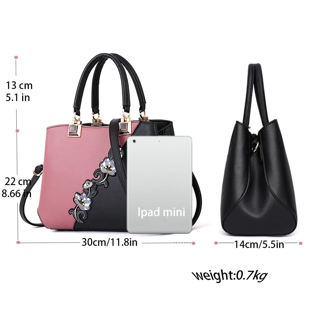 ELDA Women's Embroidery Top Handle Satchel - Stylish Shoulder Bag & Tote Purse for Work, Travel & Daily Use | Fashionable Messenger Handbags for Ladies