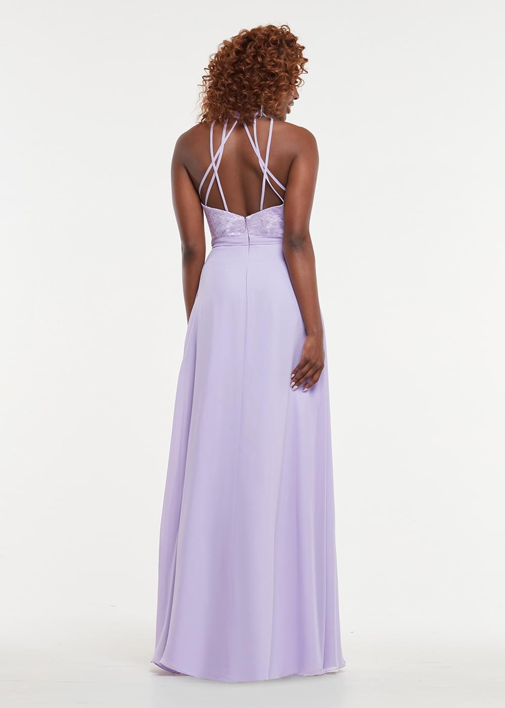 Elegant 80165 Chiffon A-Line Bridesmaid Dress with Lace Halter Neckline - Perfect for Weddings, Formal Events & Special Occasions