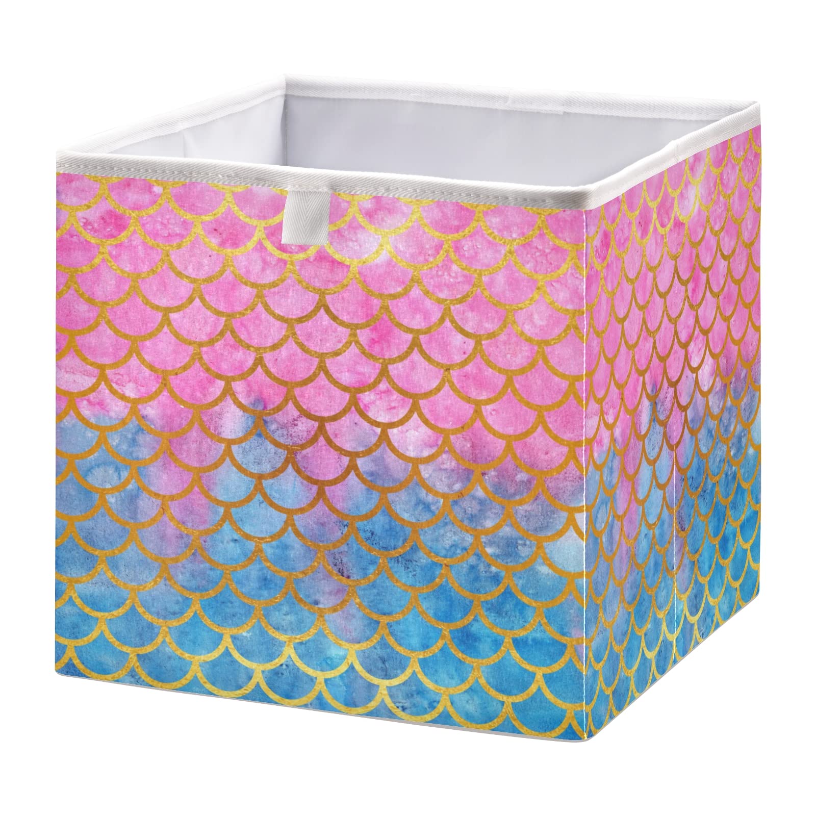 Mermaid Scales Foldable Collapsible Storage Baskets - 11x11 Inch Fabric Storage Bins for Shelves, Pantry, Closet & Nursery Organization | Perfect for Toys, Home Decor & Space Saving