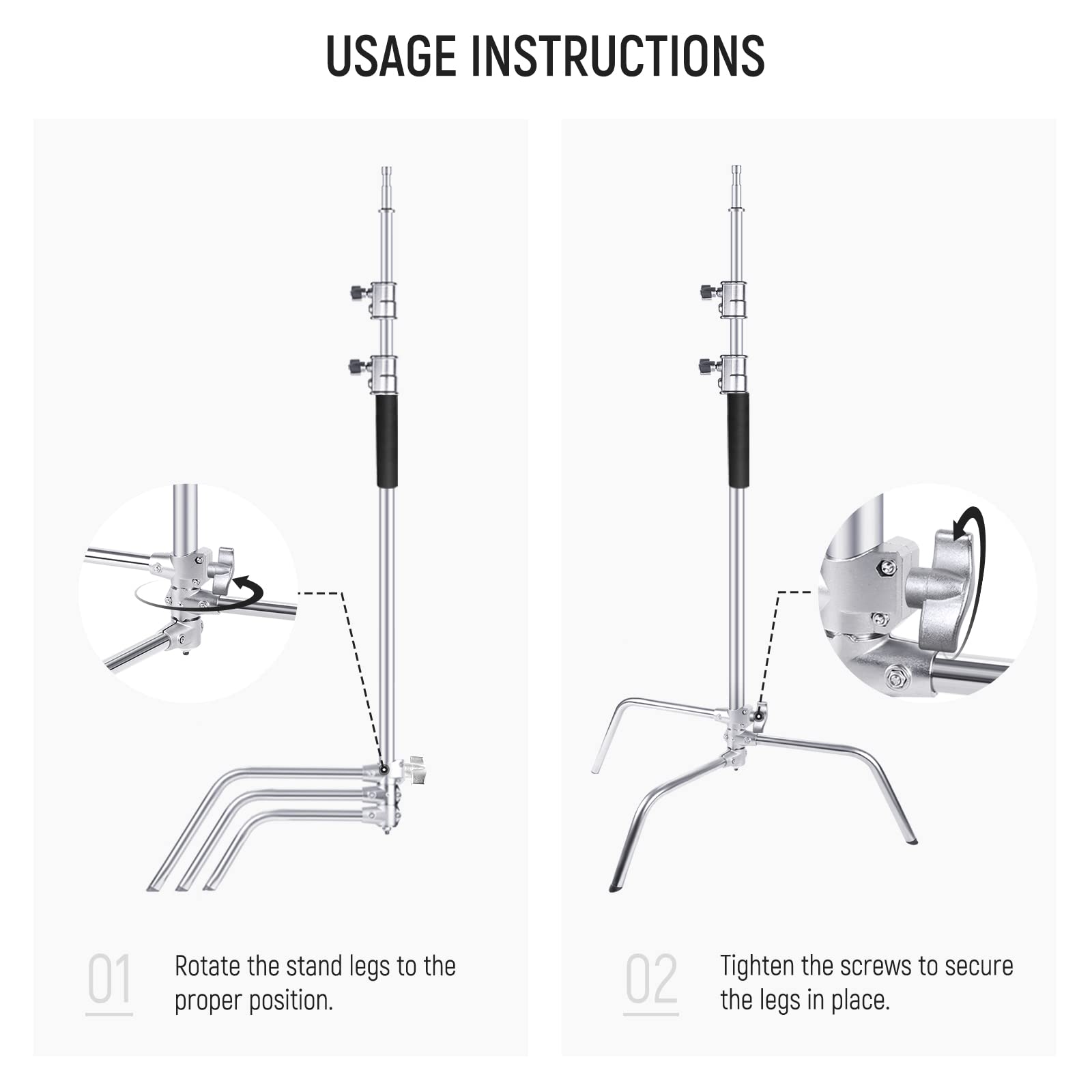 NEEWER Professional 10.13ft Stainless Steel C Stand with Boom Arm & Sliding Legs - Heavy Duty Photography Light Stand for Umbrellas, Reflectors, Softboxes, Monolights - Perfect for Studio, Portrait, and Video Shooting