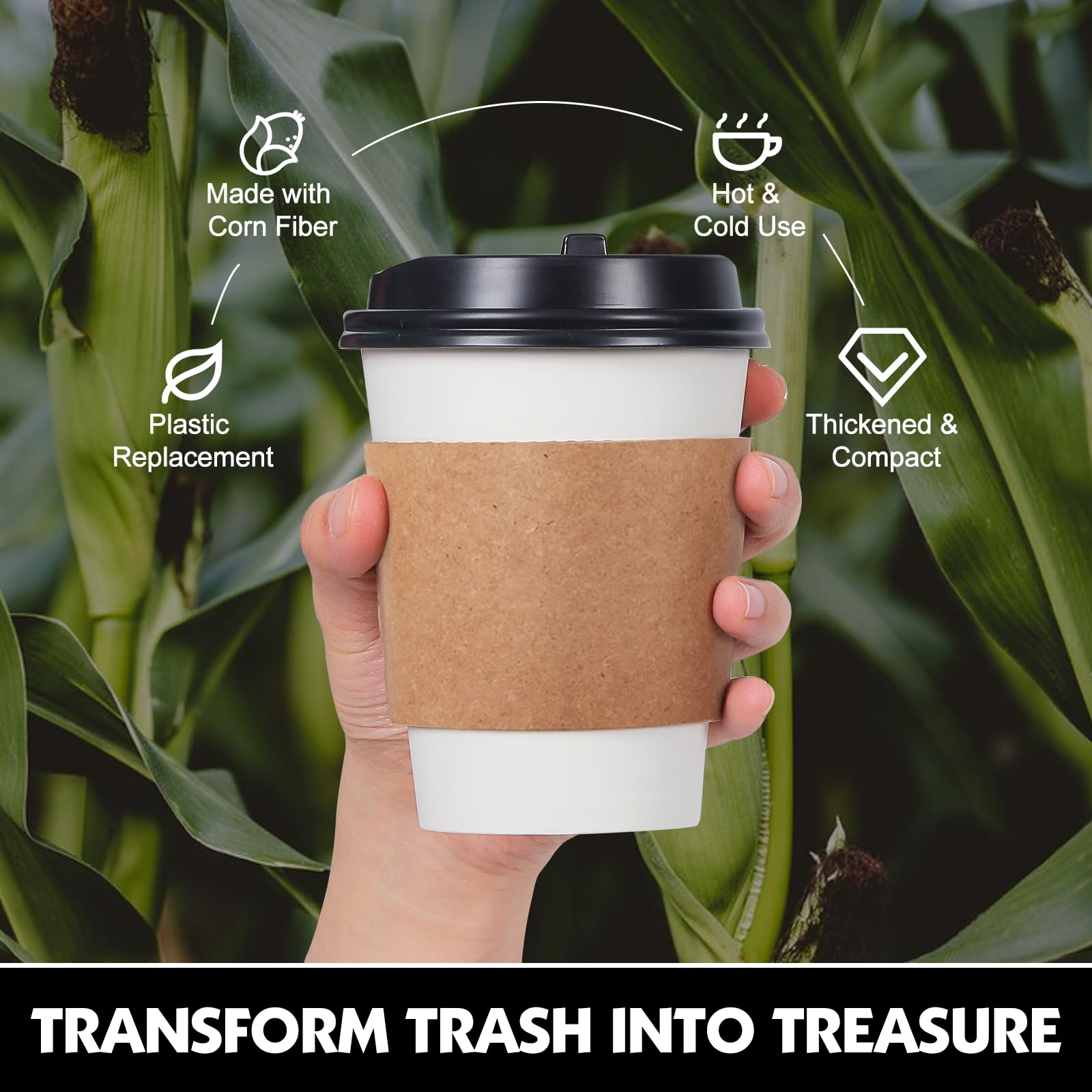 Premium 12oz Disposable Coffee Cups with Lids & Sleeves - 100 Pack Thickened Leak-Proof Paper Cups for Hot Drinks - Ideal for Home, Office, Parties & Travel - Perfect for Morning Coffee, Office Breaks & On-the-Go Lifestyles