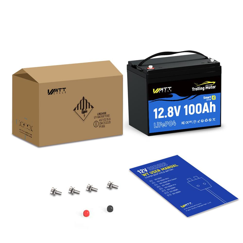12V 100Ah LiFePO4 Deep Cycle Battery for Trolling Motors - Rechargeable Lithium Iron Phosphate Battery for Marine, RV, Solar & Off-Grid Power Systems