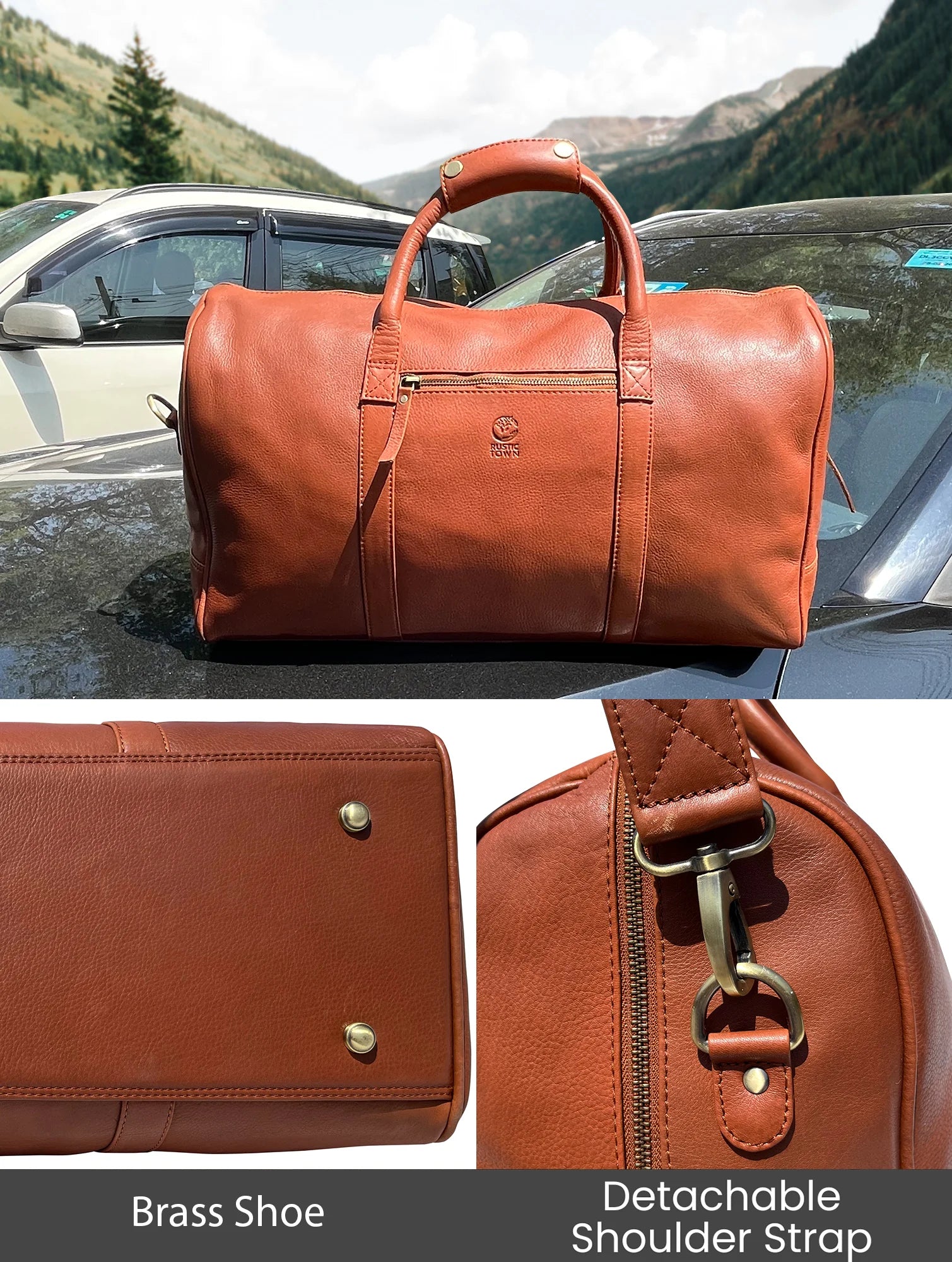 Premium Sasha Travel Leather Duffle Bag for Men & Women - Genuine Cognac Brown Carry-On Luggage - Perfect for Weekend Getaways, Gym, Business Trips & Air Travel