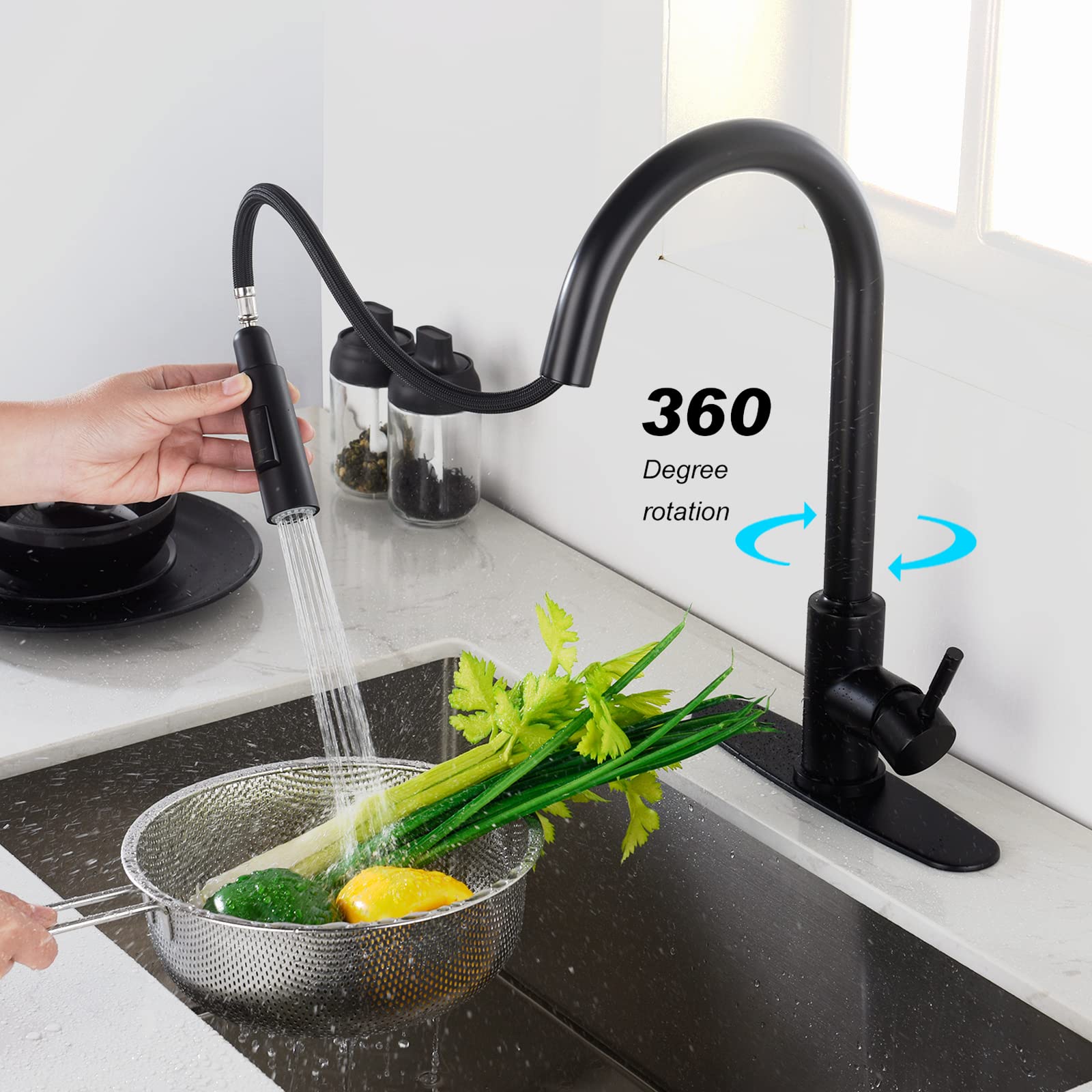 High Arc Pull Down Sprayer Kitchen Faucet - Brushed Nickel Stainless Steel Single Handle Touch Control Sink Faucet for Modern Kitchens | Single Hole Deck Mount, Matte Black Finish | Perfect for Washing Dishes, Filling Pots & Cleaning Large Cookware
