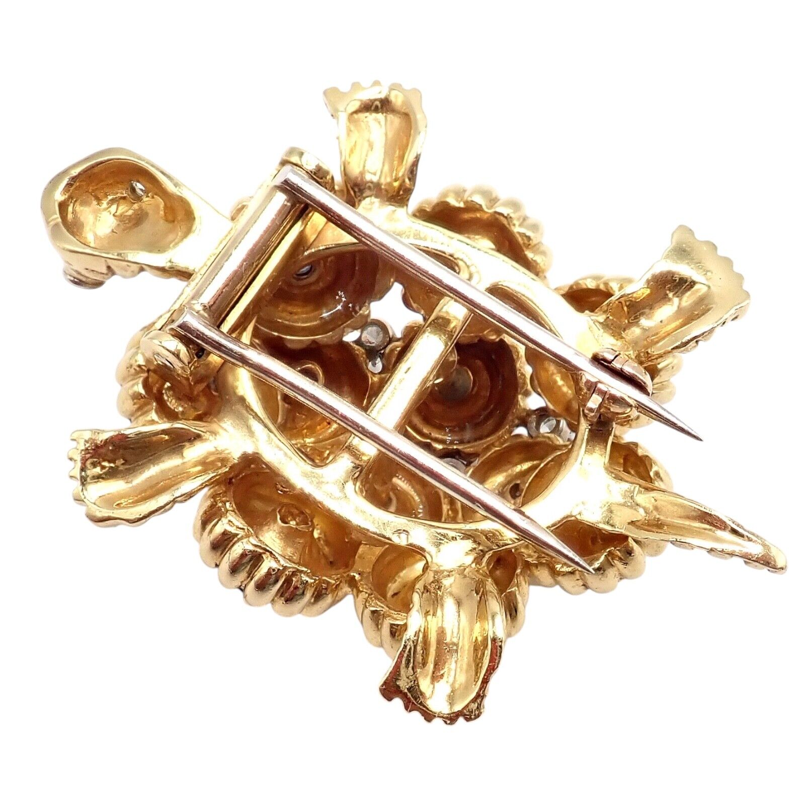 Authentic Tiffany & Co. 18k Yellow Gold Turtle Diamond Sapphire Brooch Pin - Vintage Luxury Jewelry Gift for Women, Perfect for Weddings & Special Occasions