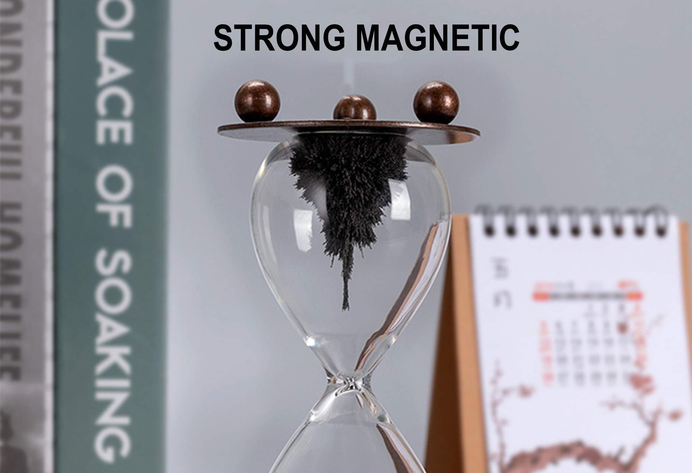 2 Minute Magnetic Sand Timer - Large Black Iron Powder Hourglass with Metal Base | Hand-Blown Glass Sand Clock for Office Desk, Kitchen Timer, Meditation Tool & Home Decor
