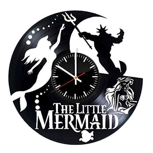 The Little Mermaid Vinyl Record Wall Clock - Ariel & Neptune Musical Wall Art Decor for Kids Room, Nursery, Disney Fan Gift - Perfect for Bedroom, Playroom & Disney Themed Parties