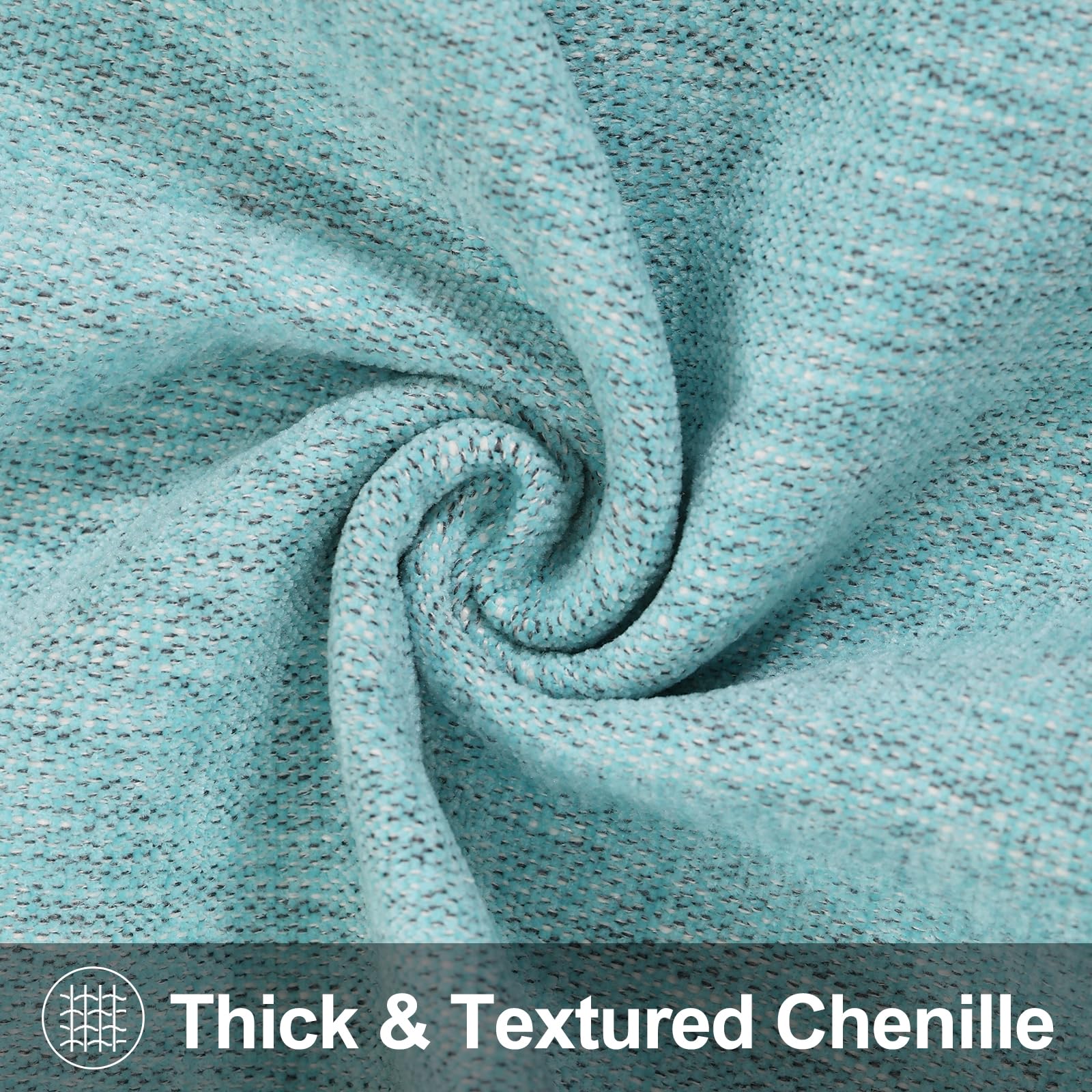 Farmhouse Chenille Spring Throw Pillow Covers 26x26 Set of 2 - Textured Square Decorative Couch Sofa Bed Pillowcases for Living Room, Turquoise - Perfect for Seasonal Home Decor & Cozy Living Room Accents