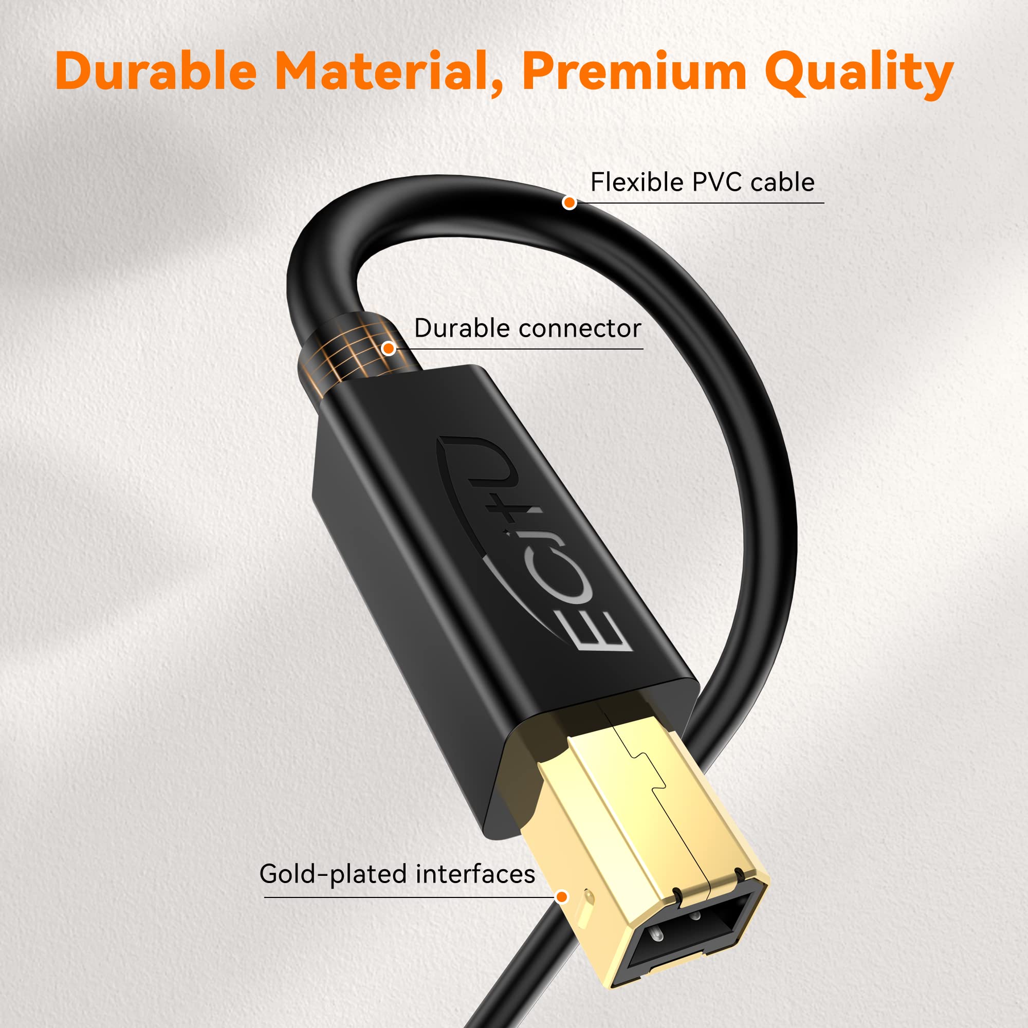25FT USB 2.0 Printer Cable (1 Pack) - A Male to B Male High-Speed Data Transfer Cord for HP, Canon, Dell Printers & More | Perfect for Home Office, Gaming Setup & Computer Peripherals