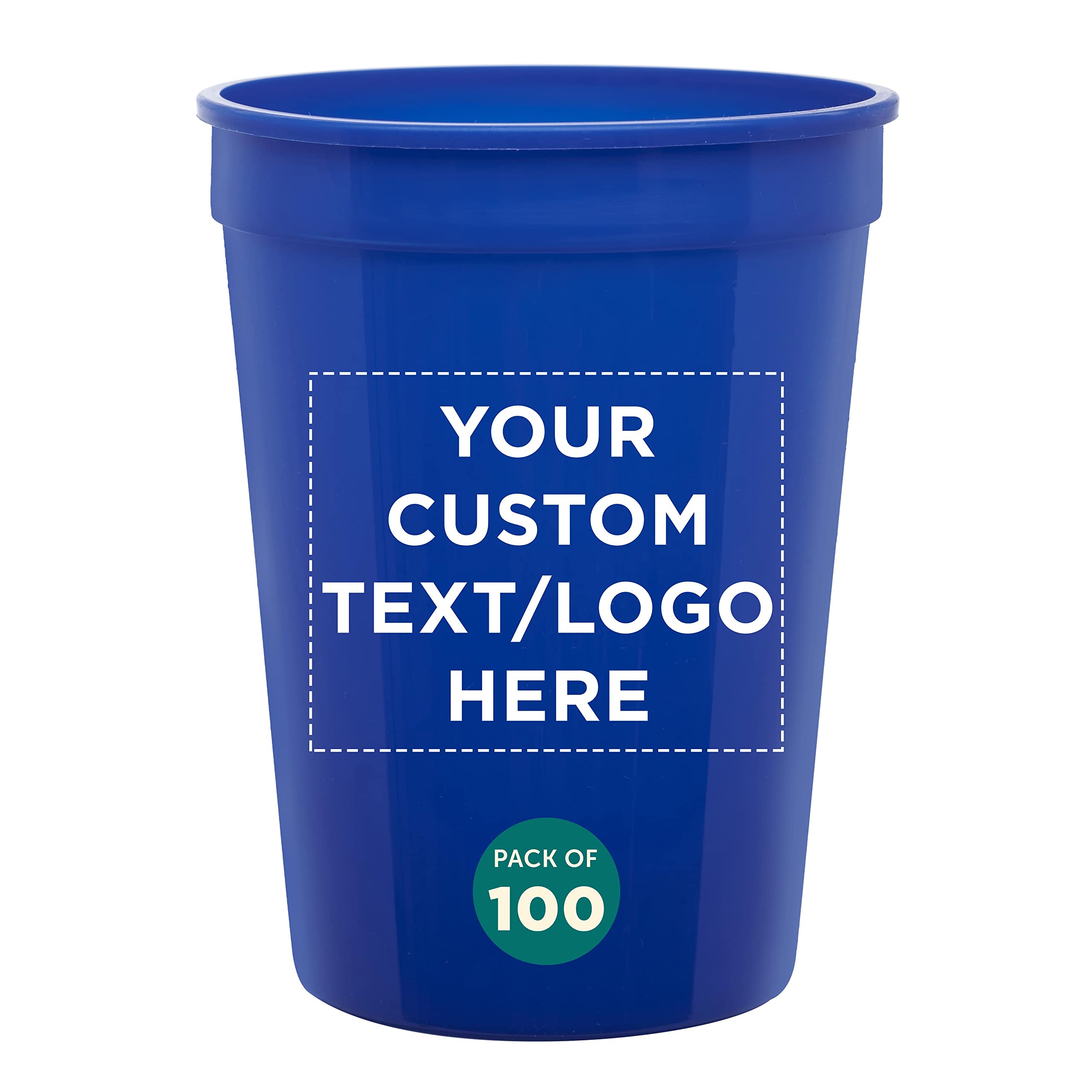 Custom 12 oz Disposable Plastic Cups - Bulk Pack of 100 Personalized Cups for Summer Parties, Weddings, Birthdays & Sporting Events - Perfect for Beach Picnics, BBQs & Outdoor Gatherings - Reflex Blue Color