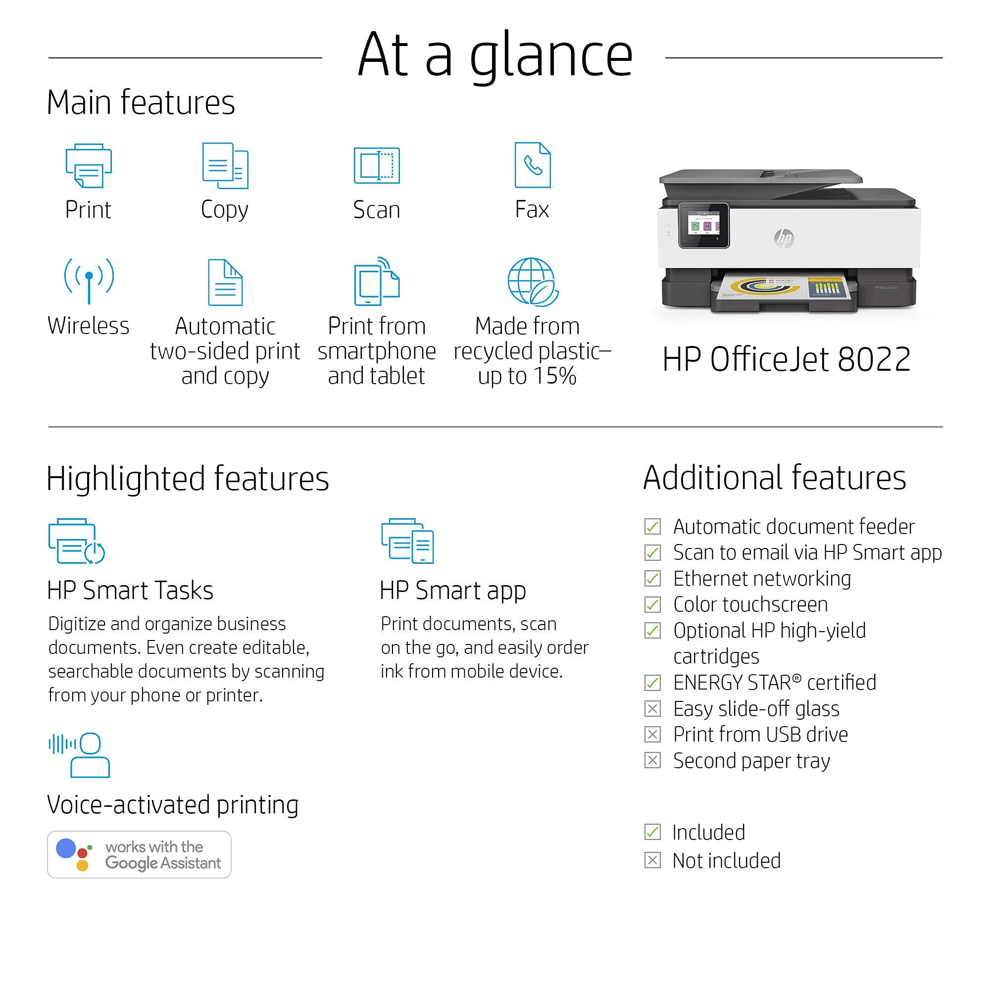 HP OfficeJet 8022 Wireless All-in-One Color Inkjet Printer with Scan, Copy & Fax | 3UC65A (Renewed) | Perfect for Home Office & Small Business Printing Needs
