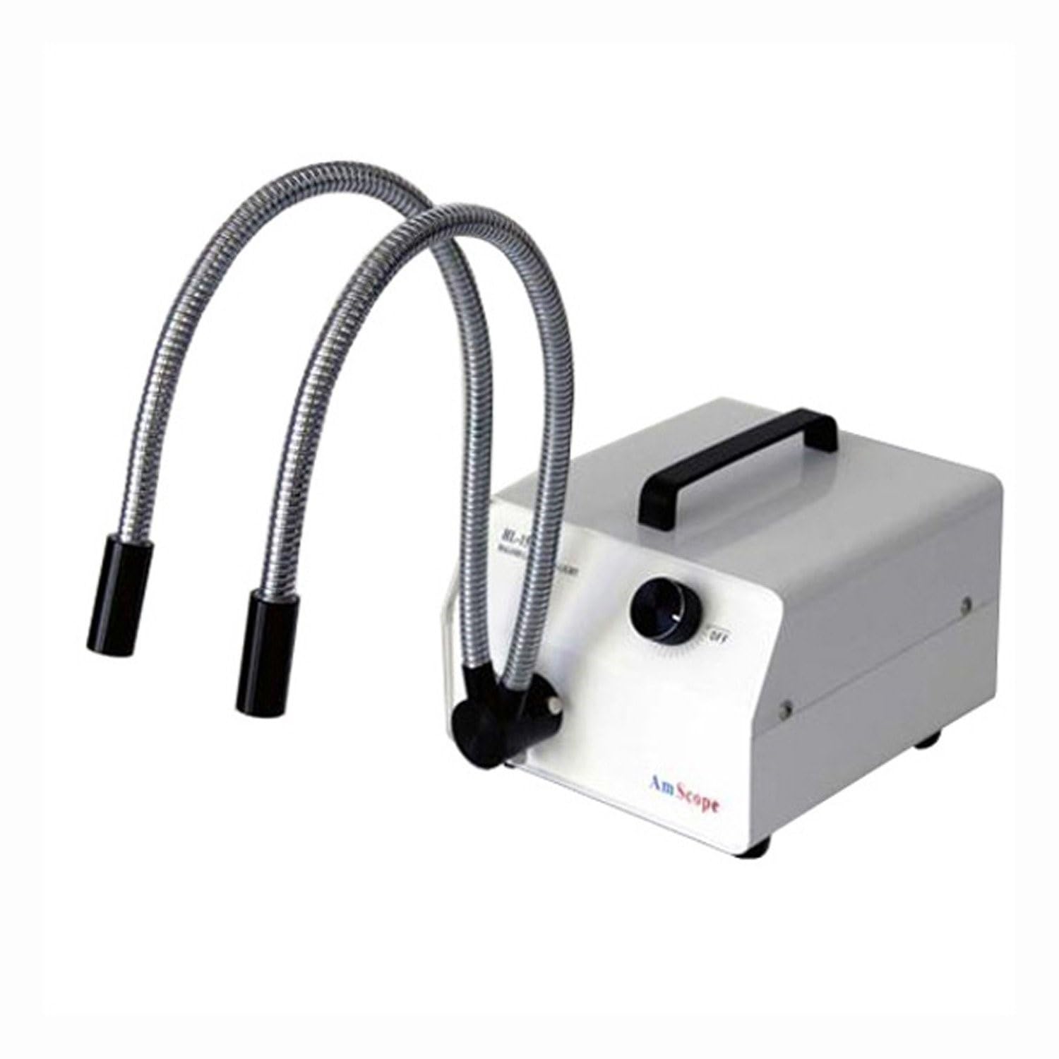 Amscope HL150-AY 150W Fiber Optic Dual Gooseneck Microscope Light Illuminator - Adjustable LED Lighting for Lab, Jewelry, and Electronics Inspection (Black)