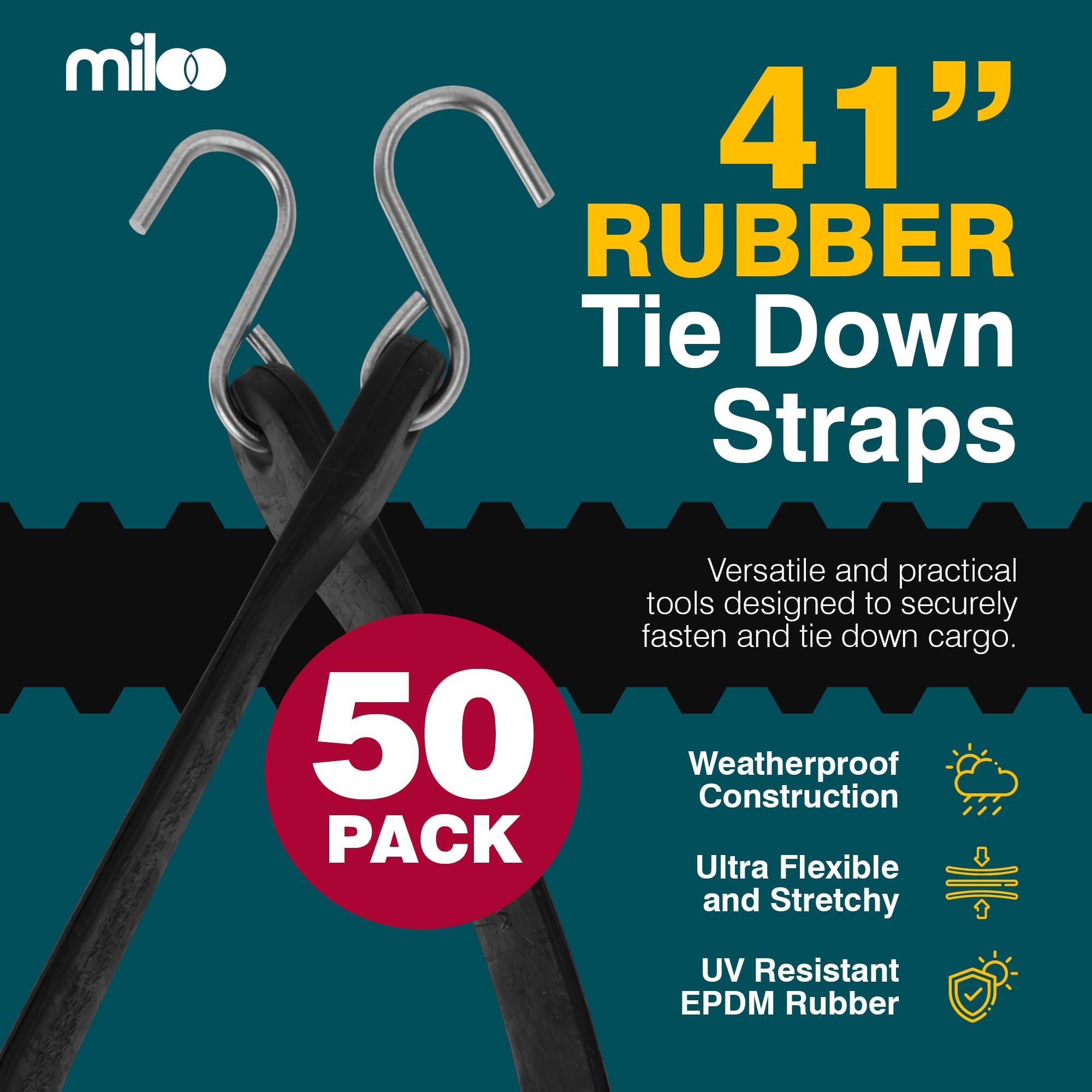 Heavy Duty Rubber Bungee Cords with Hooks - Premium Tarp & Cargo Straps for Truck, Boat & RV - Made in USA - Secure Tie Downs for Camping, Moving & Storage