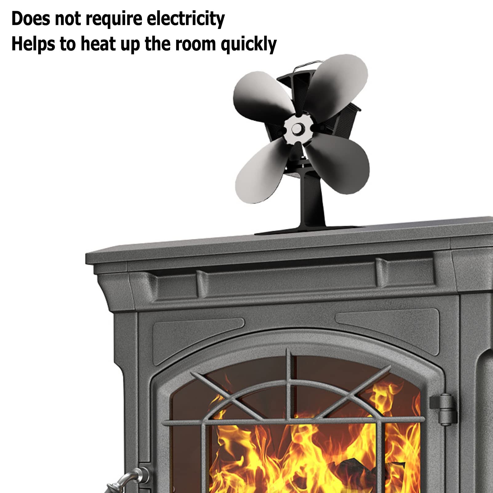 DYK&NX 4-Blade Silent Heat Powered Stove Fan - Large Airflow Wood Burner Fan for Fireplace, Log Burner & Stove - Eco-Friendly Heating Accessory for Home, Cabin & Camping Use