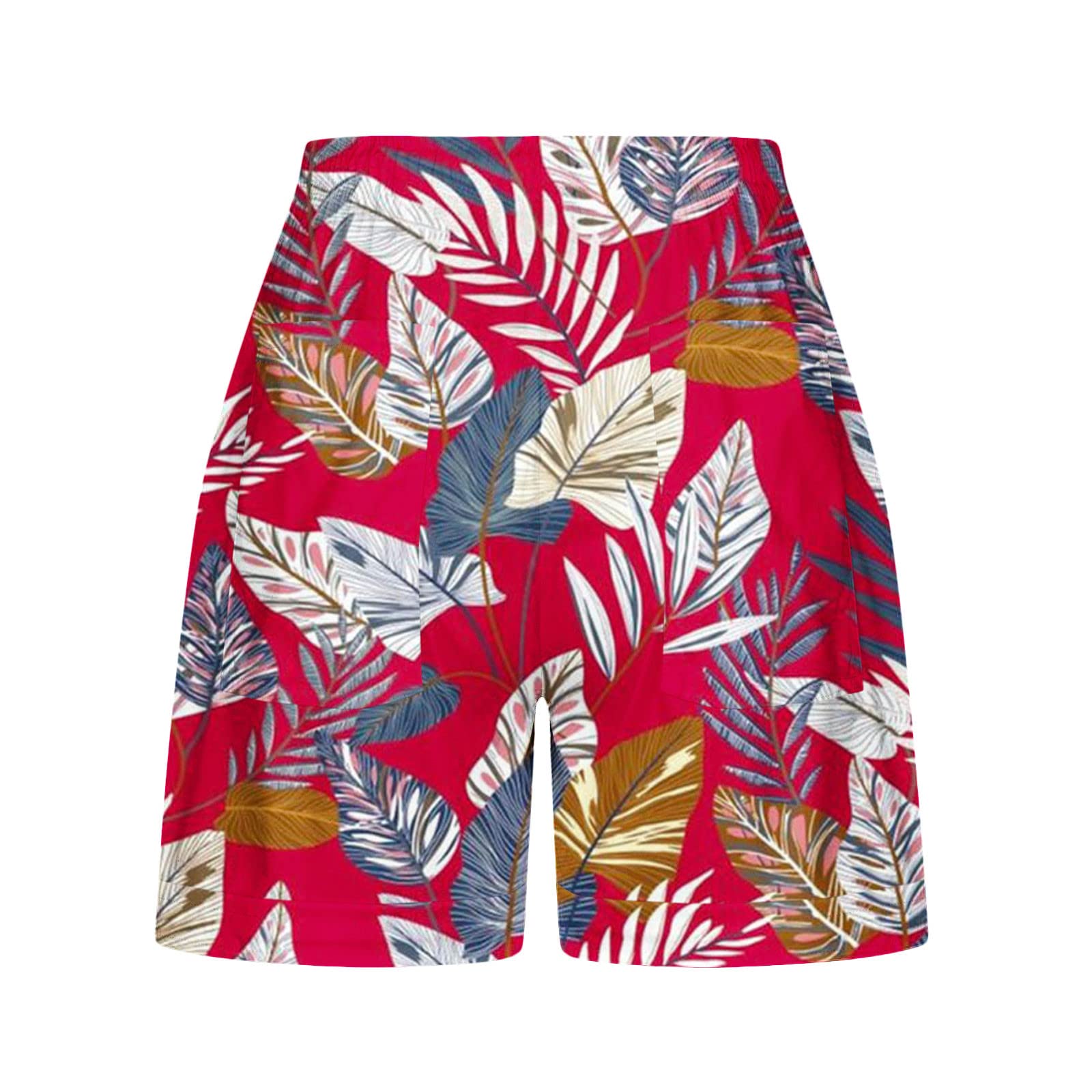 Women's Beach Shorts with Pockets - Tropical Print Summer Shorts for Vacation & Casual Wear