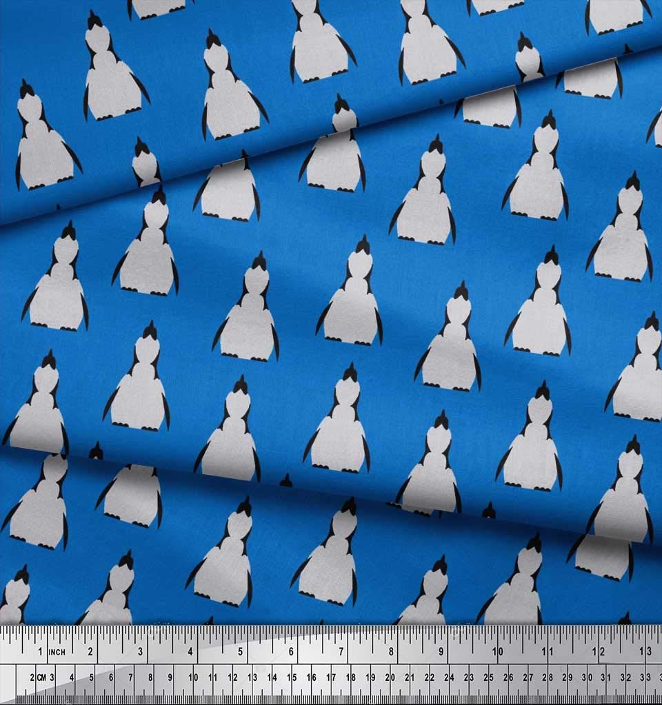 Soimoi Moss Georgette Brown Fabric by The Yard - 42 Inch Wide Printed Fabric with Adorable Penguin Ocean Patterns for Dresses, Scarves & DIY Projects
