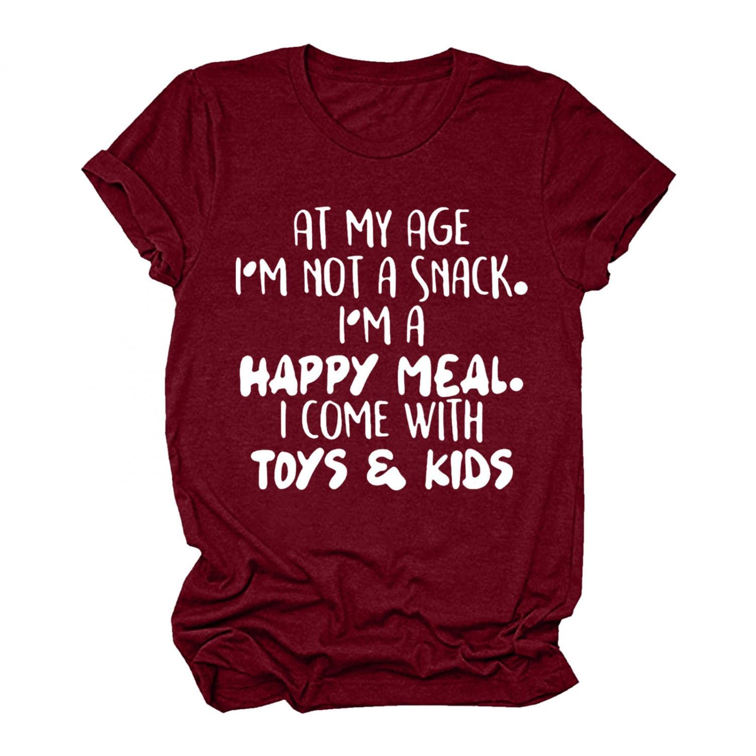 Funny Mom Graphic Tees for Women - 'At My Age I'm Not A Snack I'm A Happy Meal' Saying Short Sleeve Tshirts - Perfect for Mother's Day Gifts, Casual Wear & Family Outings