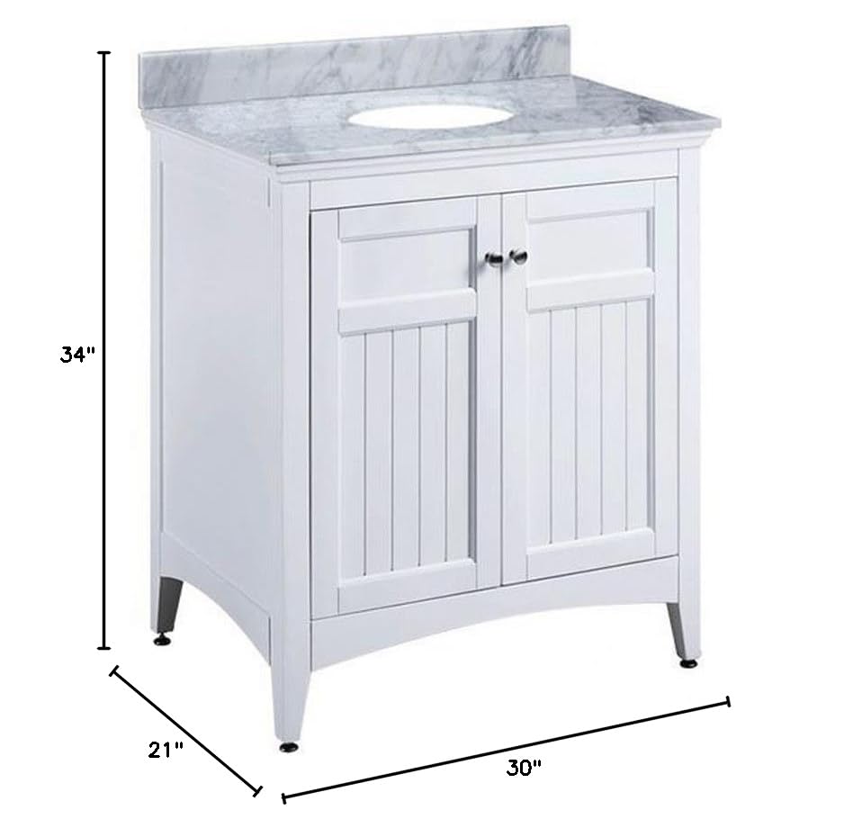 Elk Home V-DANUBE-30WT 34-Inch Modern Bathroom Vanity Set - White Finish, Top Not Included - Perfect for Small Bathrooms & Powder Rooms