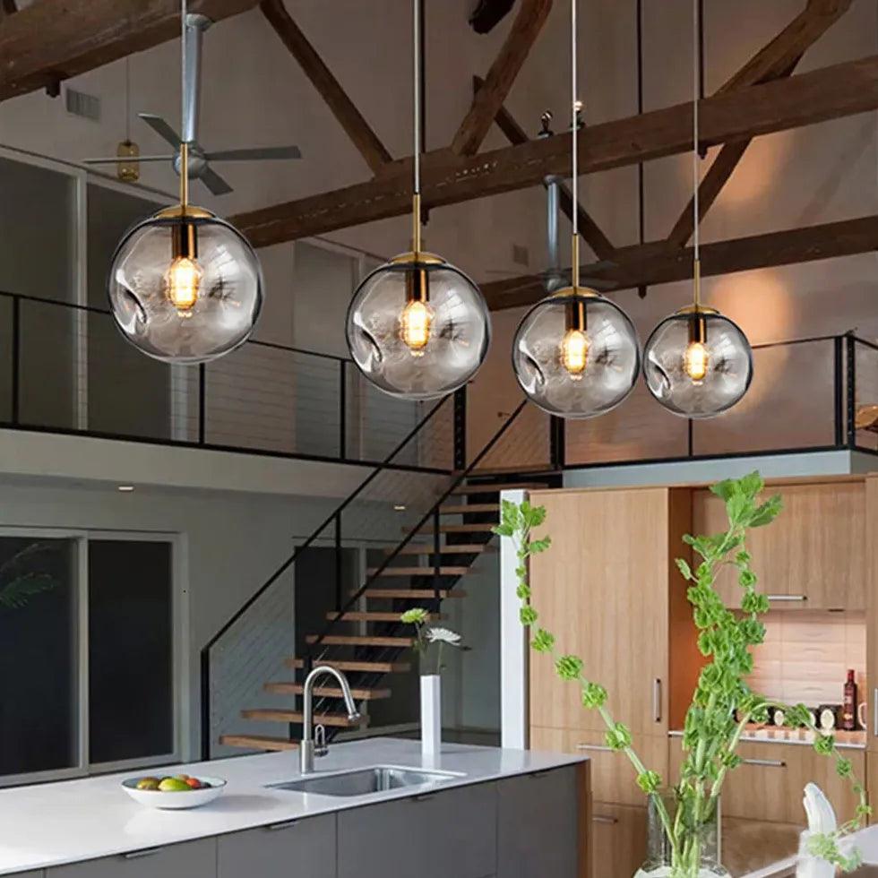 Modern Spherical Glass Bubble Pendant Light - Elegant Ceiling Lighting for Living Room, Bedroom, and Dining Room Decor