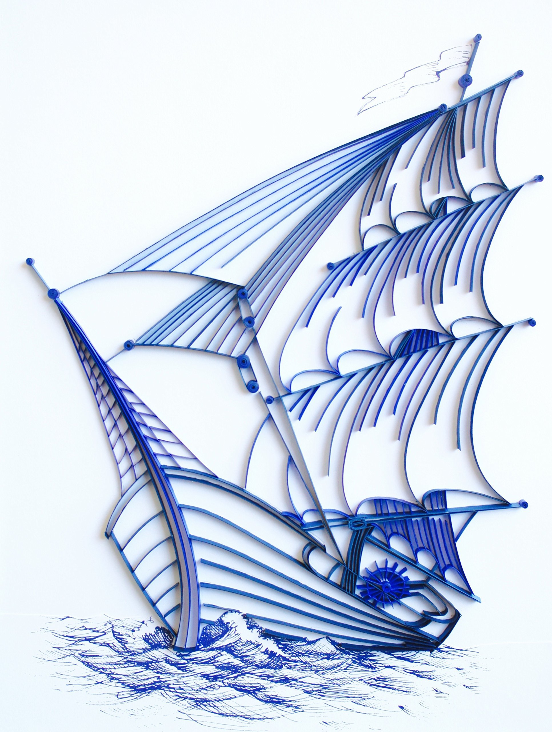 Unique Handmade Paper Quilled Sailing Ship Wall Art - California Artist Crafted Home Decor | Perfect for Living Room, Bedroom & Office Wall Decoration
