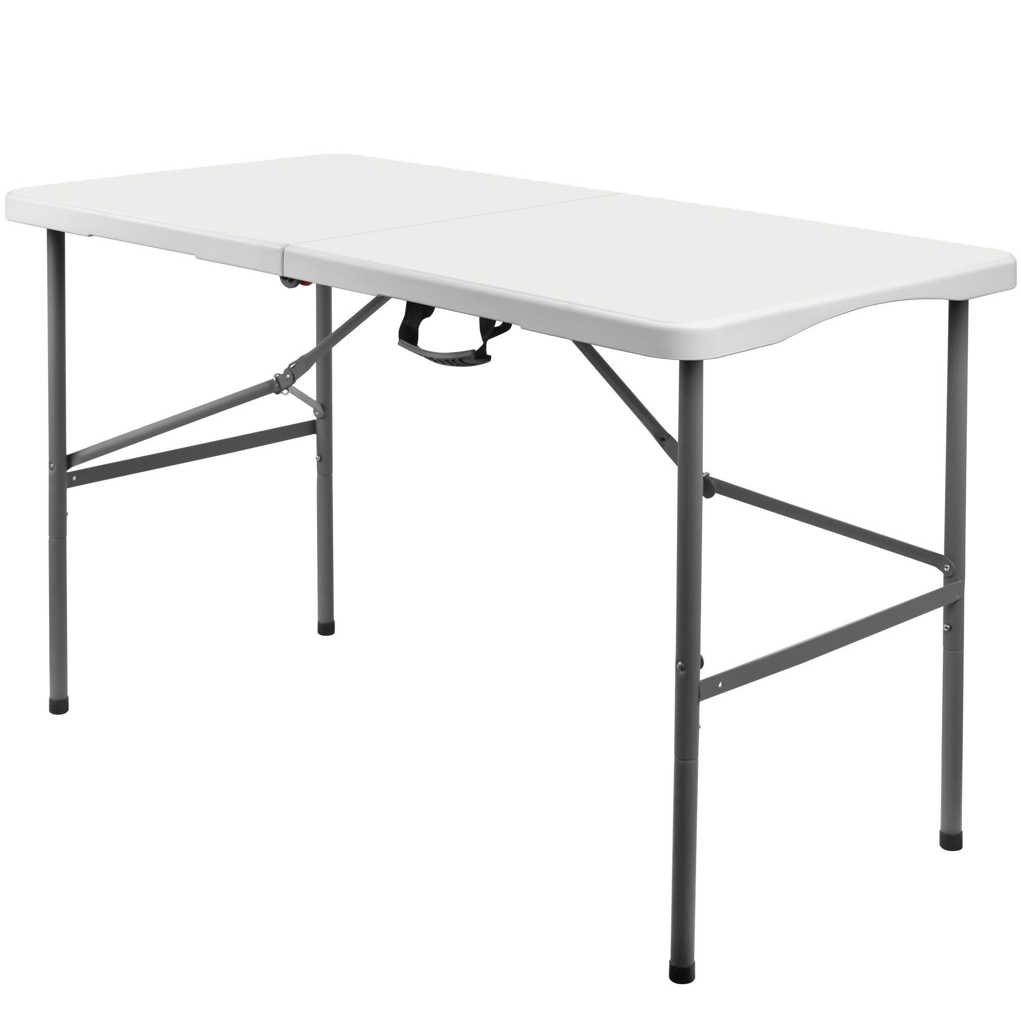 4 ft Portable Folding Table - Lightweight HDPE Plastic Camping Table with Carrying Handle & Locking Legs | Perfect for Indoor Outdoor Use, Picnics, BBQs, Board Games, Tailgating & Backyard Parties (White)