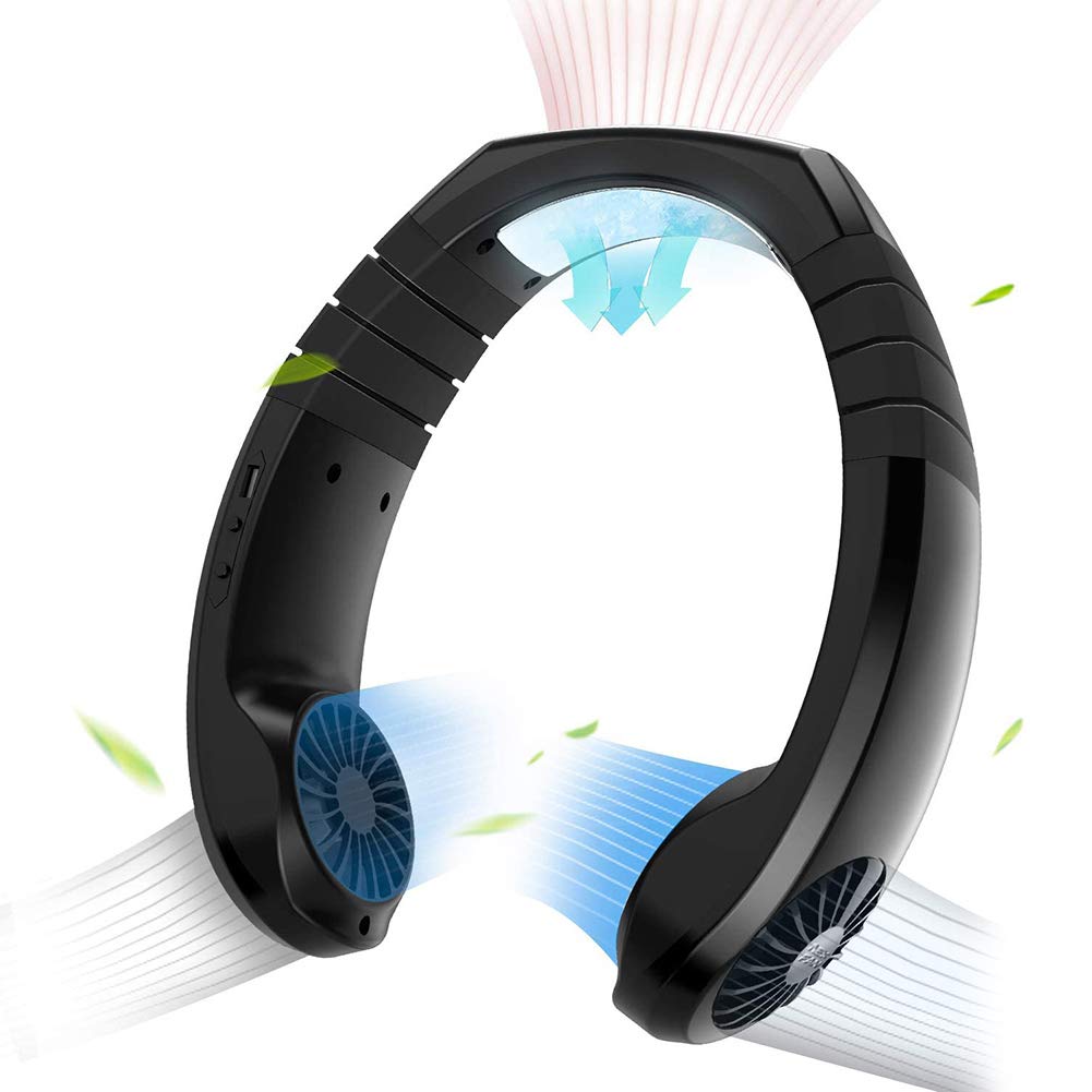 Worth Air Conditioner Neck Fan - Portable Hands-Free Cooling Fan with 3 Speed Levels, Rechargeable Battery, No Blade Design - Perfect for Outdoor, Office, Travel, and Summer Activities (Black)
