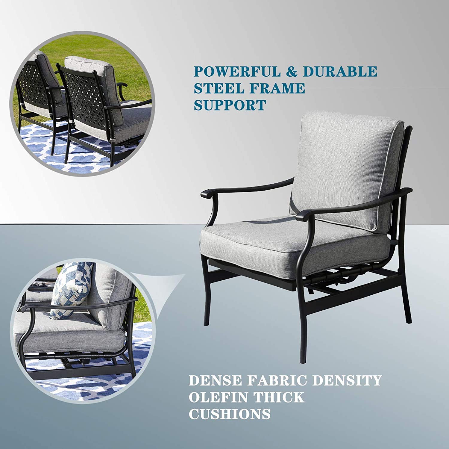 Outdoor Patio Dining Chairs Set of 2 - Heavy Duty Metal Armchairs with Thick Cushions for Backyard, Bistro, Porch & Balcony - Weather Resistant Grey Furniture (Perfect for Outdoor Entertaining & Relaxation)