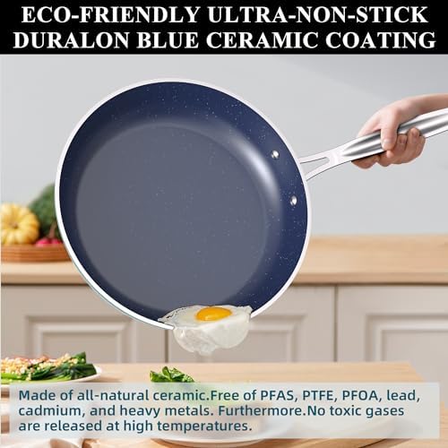 Nuwave Healthy Duralon Blue Ceramic Nonstick Cookware Set - Diamond Infused Scratch-Resistant PFAS-Free Pots & Pans | Dishwasher & Oven Safe | Induction Compatible with Even Heating | Tempered Glass Lids & Stay-Cool Handles | Perfect for Healthy Cooking, Frying & Baking at Home