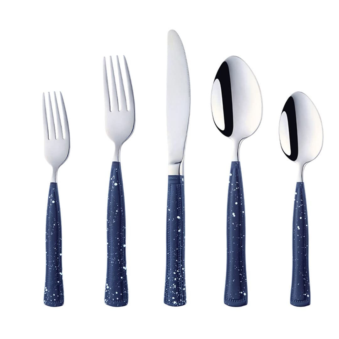 Premium 18/8 Stainless Steel Western Cutlery Set - 5-Piece Dot Handle Flatware in Dark Blue (4 Sets/20 Pieces) - Durable Kitchen Utensils for Restaurants, Dinner Parties & Everyday Use